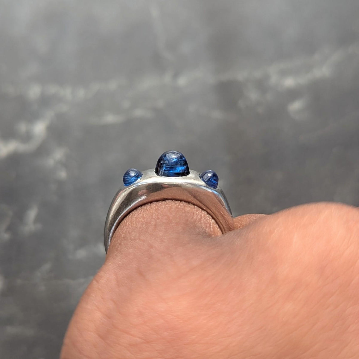 Art Deco 1.66 CTW Sapphire Cabochon Platinum Vintage Three Stone Ring