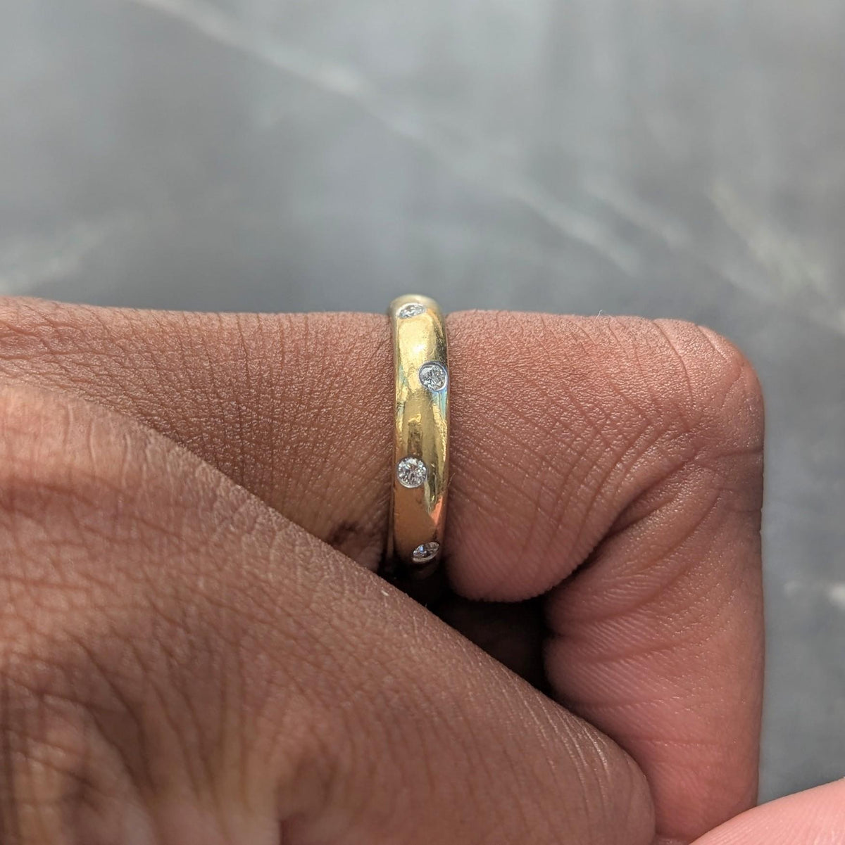 Tiffany & Co. 1990's Diamond 18K Yellow Gold Platinum Vintage Etoilé Band Ring