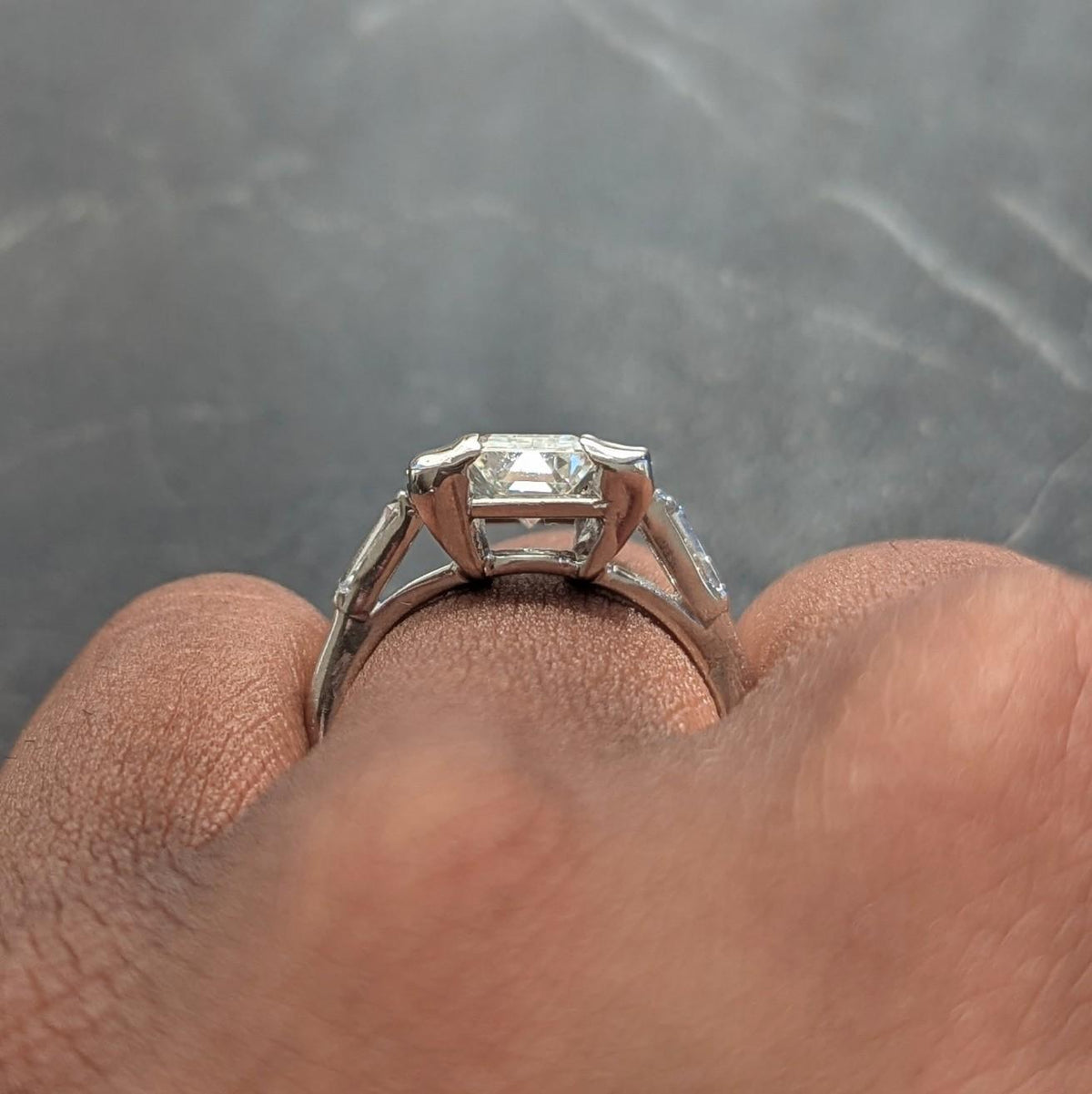Vintage 4.25 CTW Elongated Emerald Cut Diamond Platinum Engagement Ring GIA