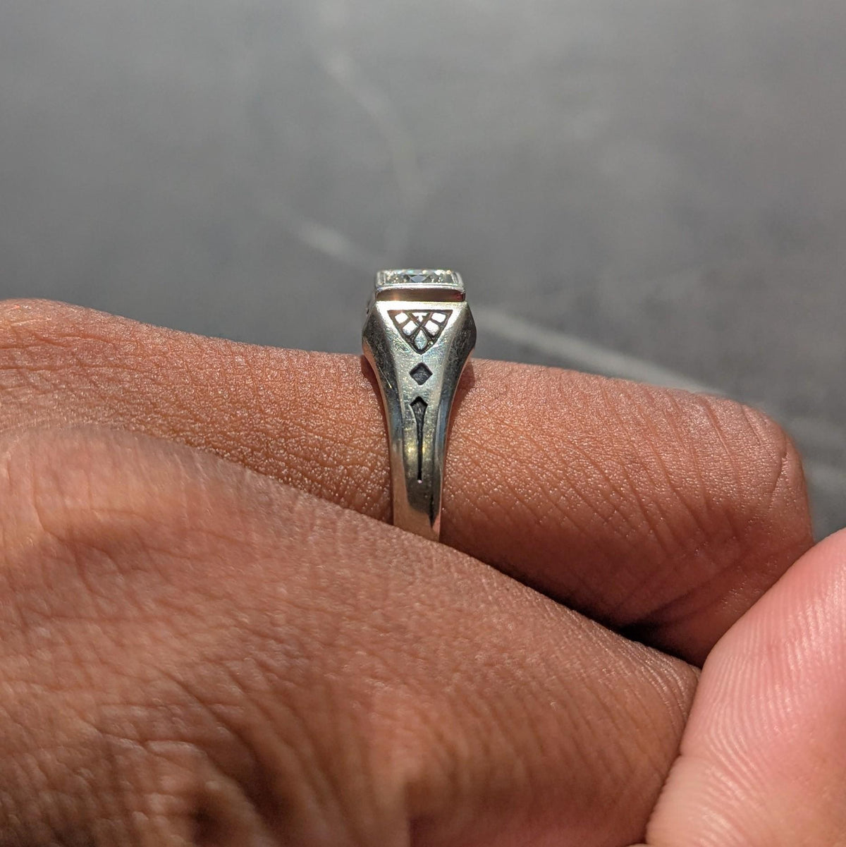 Bailey Banks & Biddle Art Deco Diamond Enamel 19K Gold Vintage Engagement Ring