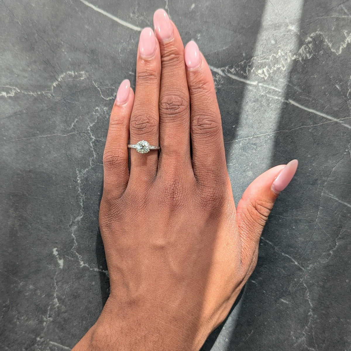Art Deco Old Mine Diamond 14K Gold Vintage Scrolling Solitaire Engagement Ring