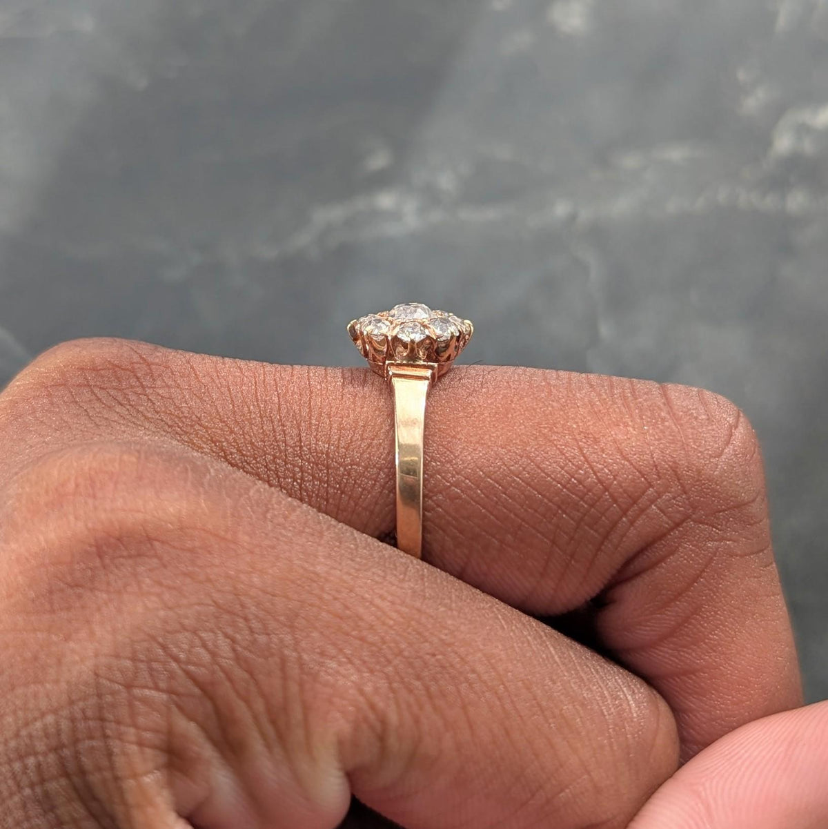 Victorian Old Mine Cut Diamond 14 Karat Yellow Gold Antique Halo Engagement Ring