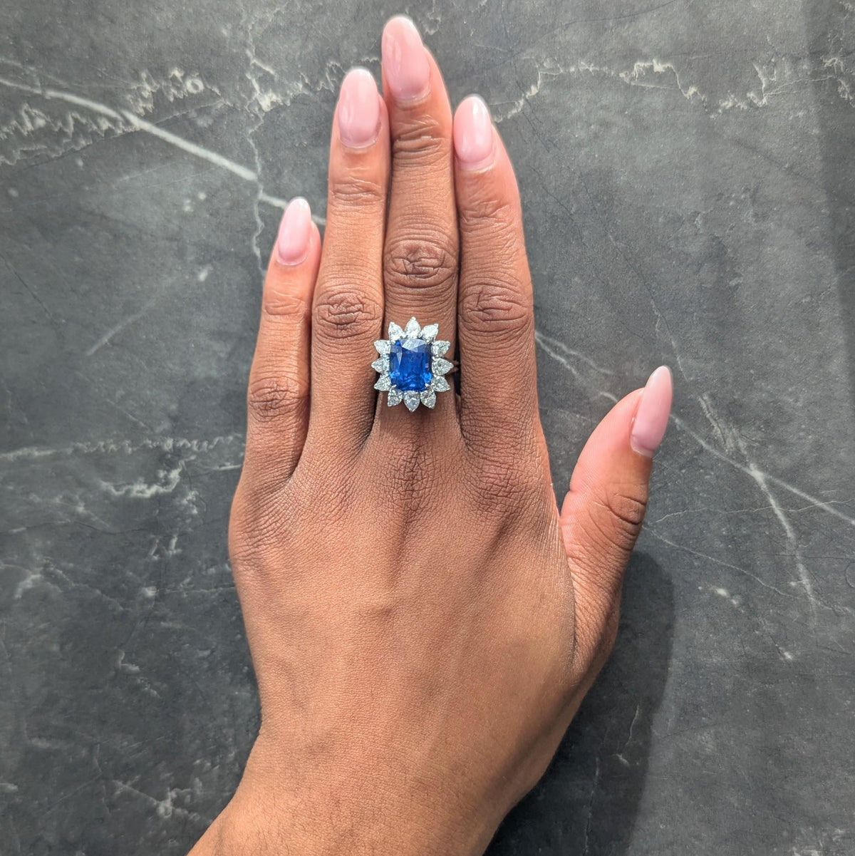 Vintage 12.80 CTW No Heat Ceylon Sapphire Diamond Platinum Halo Ring AGL