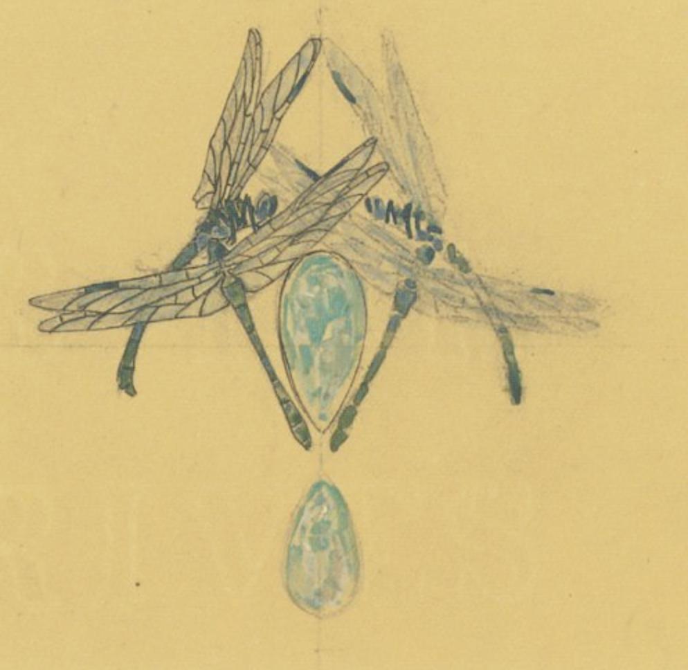 Rene Lalique 1903 Aquamarine Enamel 18K Gold Antique Four Dragonflies Necklace