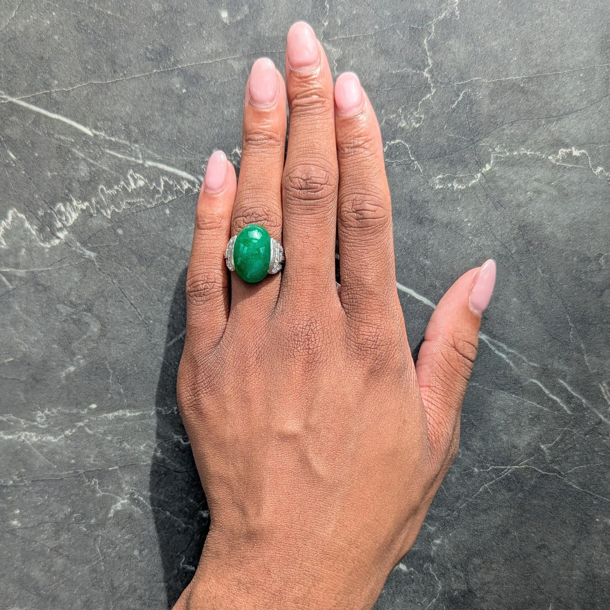 Art Deco Jade Diamond Platinum Vintage Buckle Dinner Ring