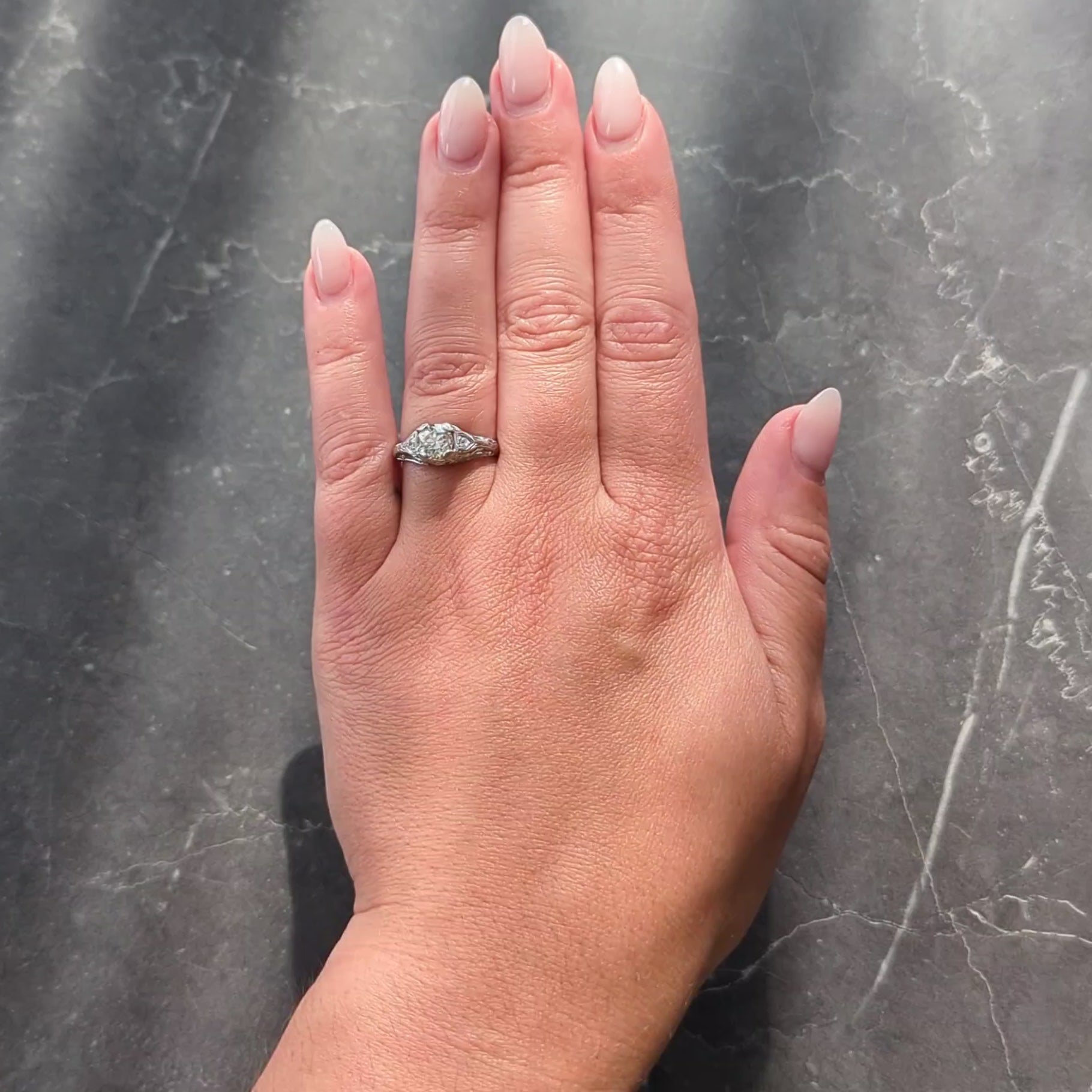 Edwardian 1.30 CTW Old European Diamond Platinum Antique Foliate Engagement Ring