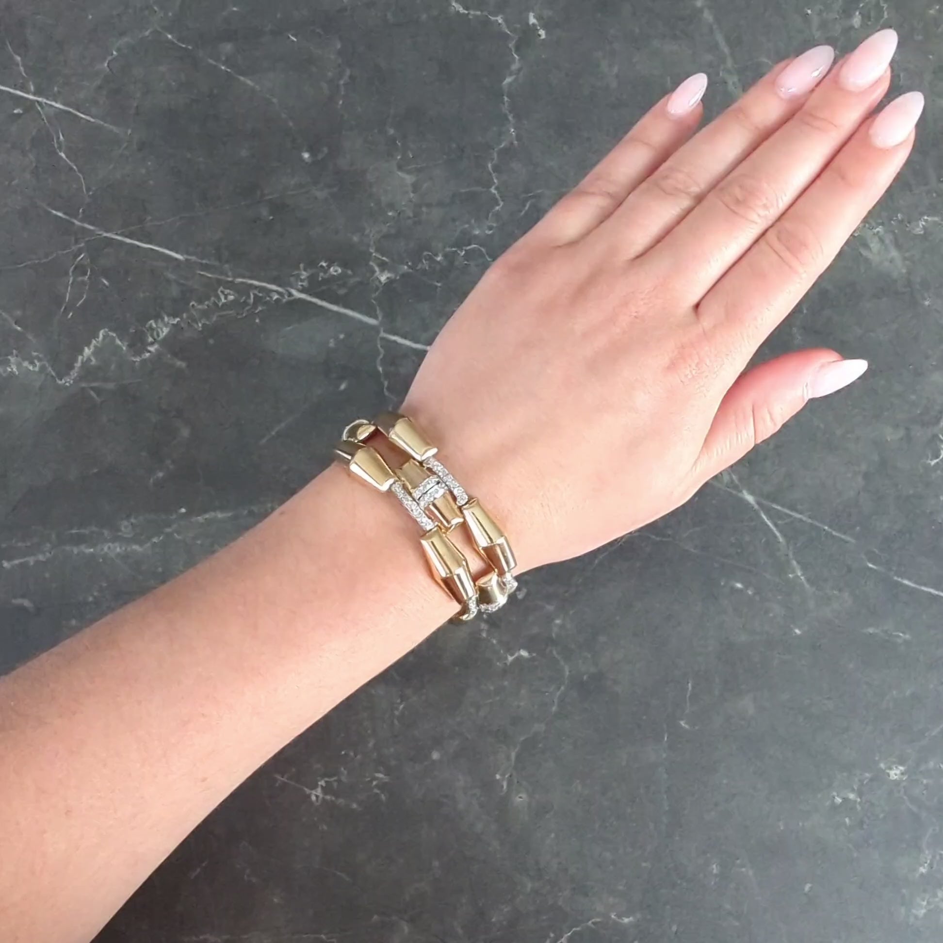 M.C. Mossalone Retro 4.30 CTW Diamond Platinum 14K Gold Vintage Tank Bracelet