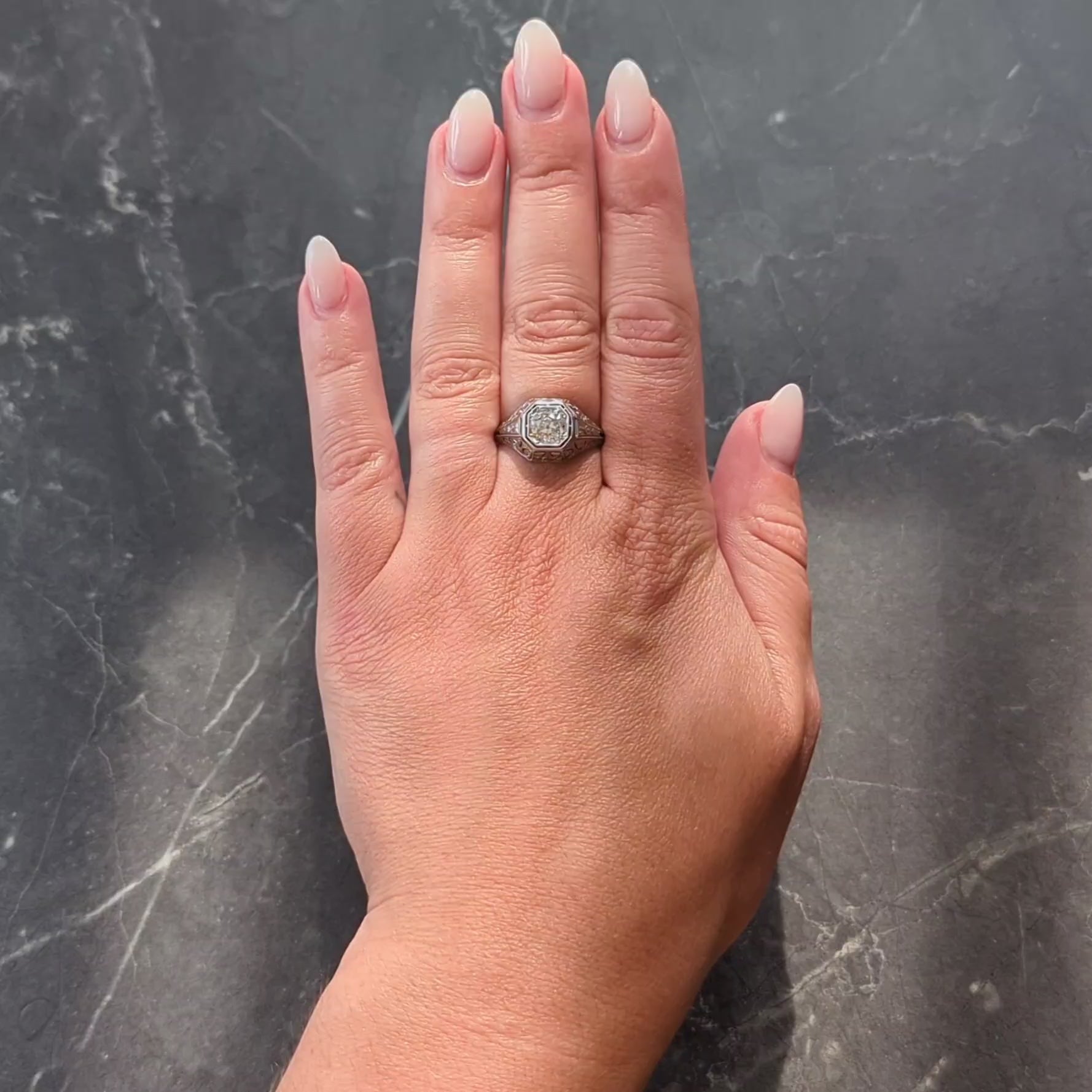 Art Deco 0.93 CTW Old Mine Diamond Platinum Vintage Solitaire Engagement Ring