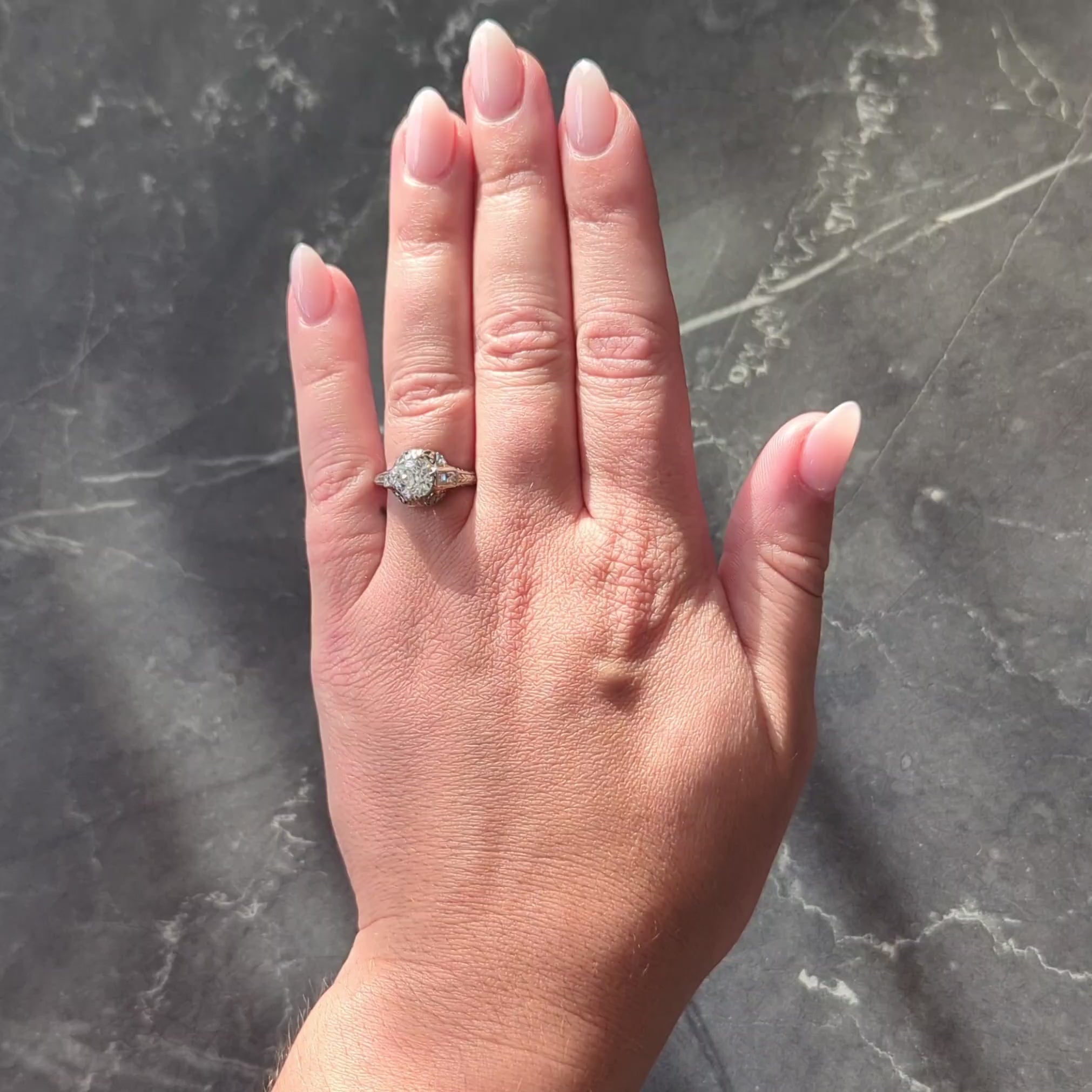 Belais 1.39 CTW Diamond 18 Karat White Gold Vintage Foliate Engagement Ring