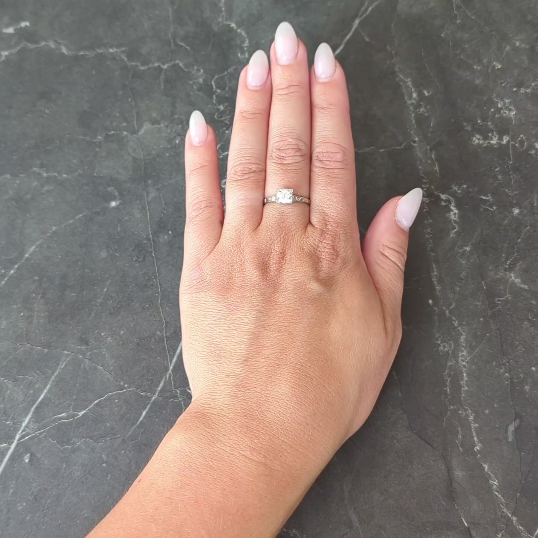 Art Deco Old European Diamond 18K White Gold Vintage Solitaire Engagement Ring