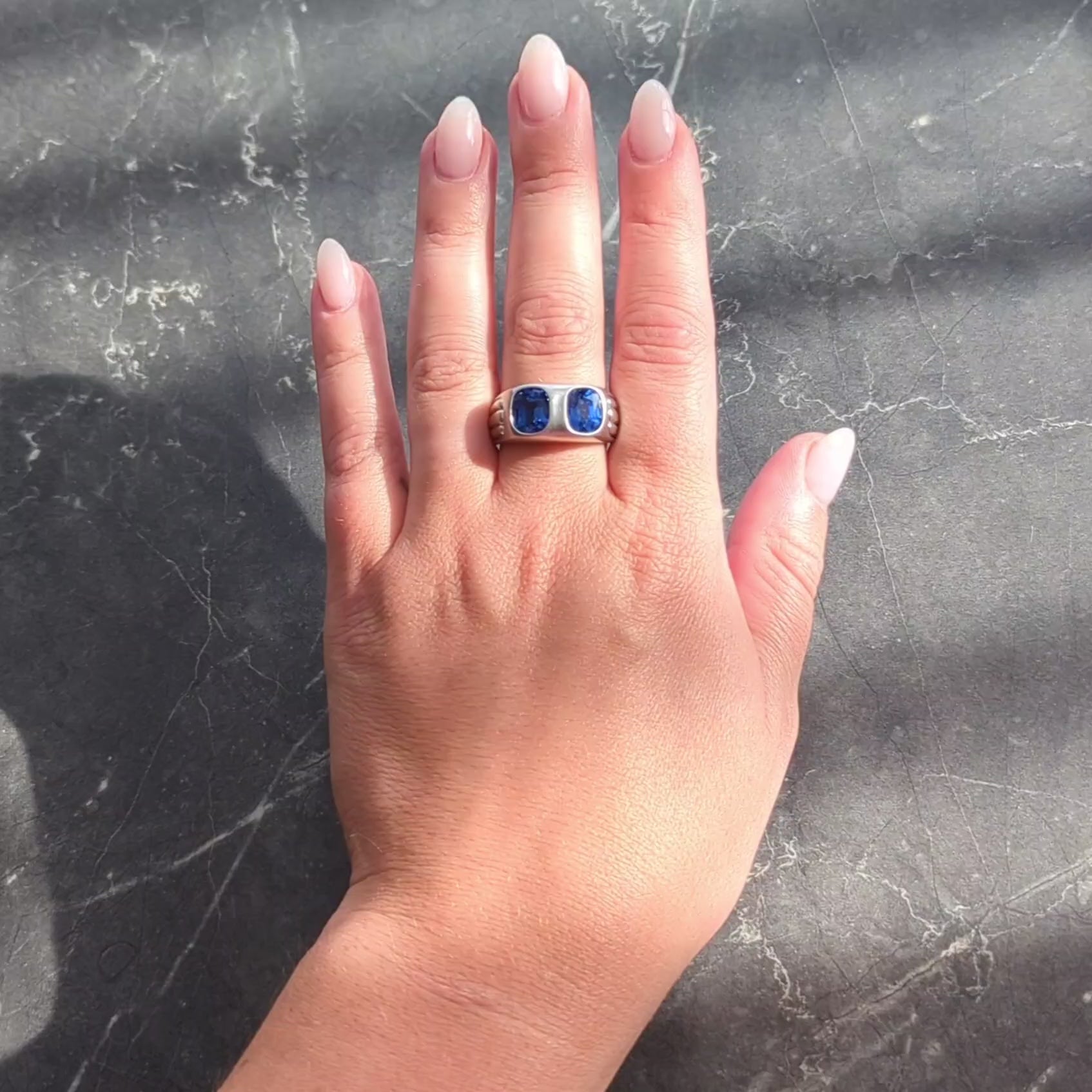 Mid-Century 5.87 CTW No Heat Ceylon Sapphire Platinum Vintage Two Stone Ring AGL