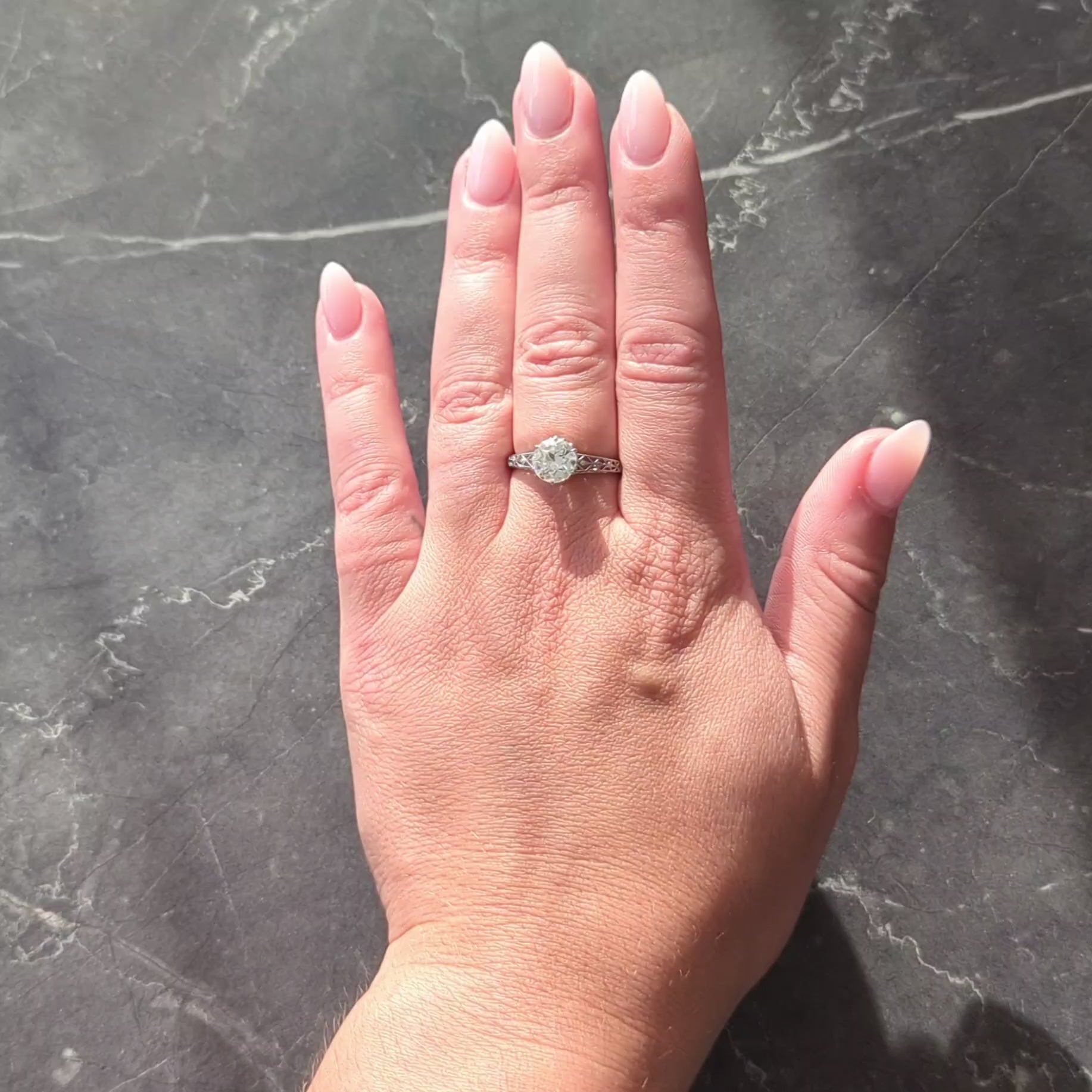 Art Deco Old European Diamond Platinum Fleur-De-Lis Solitaire Engagement Ring