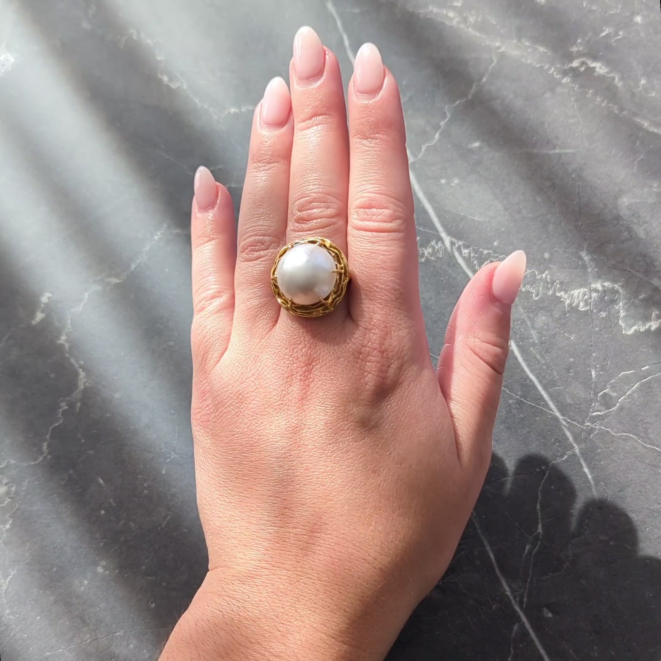 Tiffany & Co. 1960's Mabé Pearl 18 Karat Yellow Gold Vintage Nest Ring