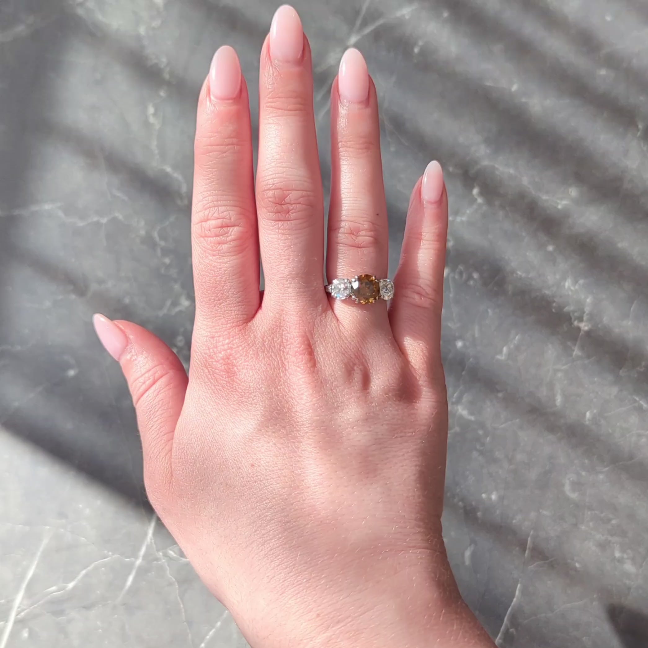 Mid-Century 4.25 CTW Fancy Orangy Brown Diamond Platinum Vintage Engagement Ring