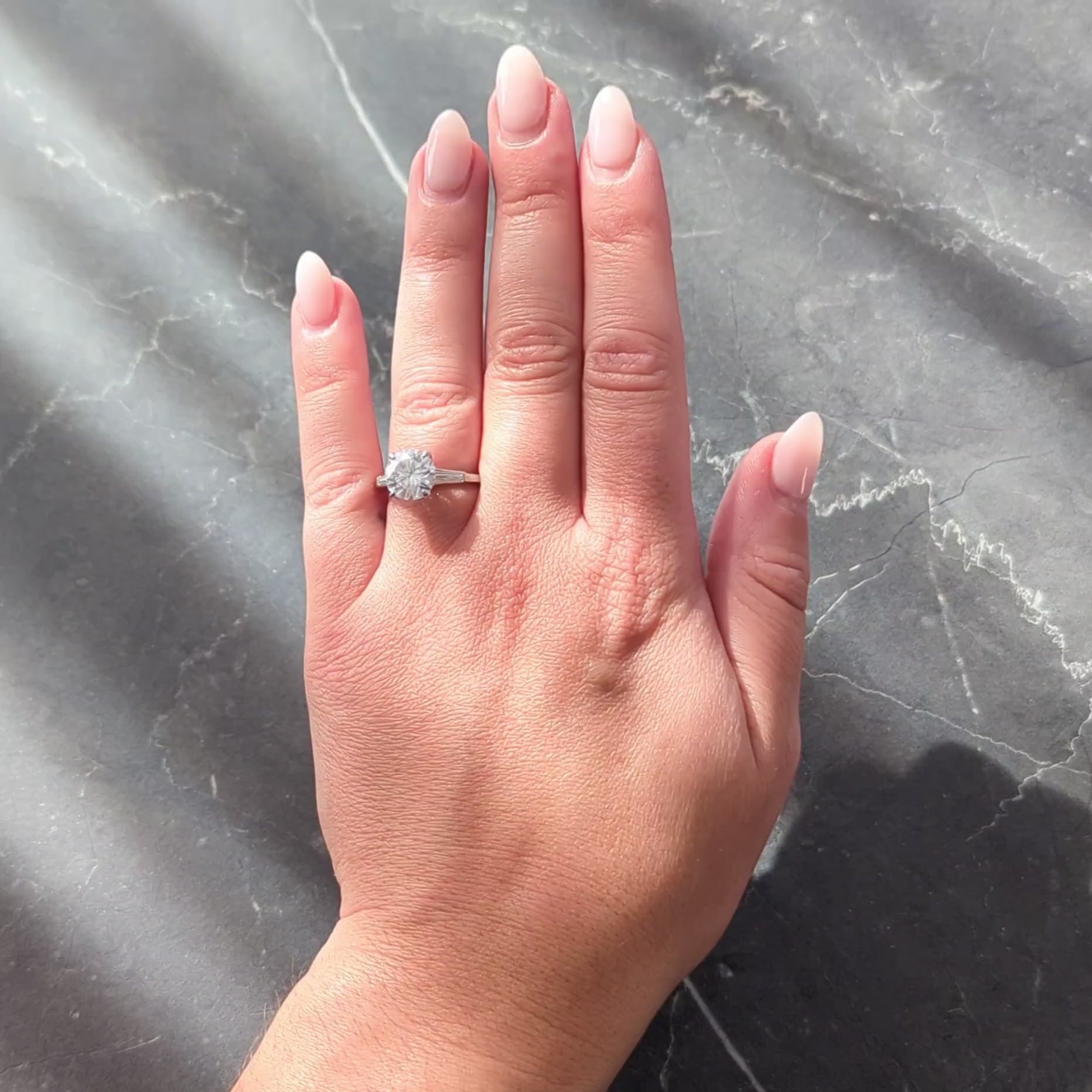 Mid-Century 2.88 CTW Diamond Platinum Vintage Three Stone Engagement Ring GIA