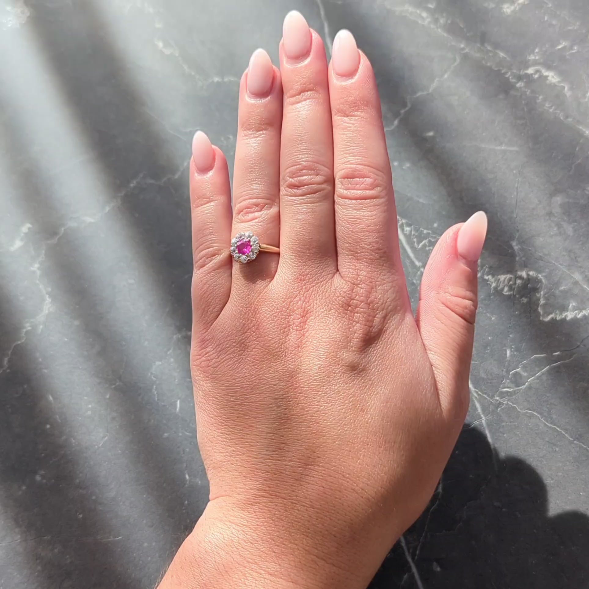 Victorian No Heat Burma Pink Sapphire Diamond 14K Gold Antique Halo Ring GIA