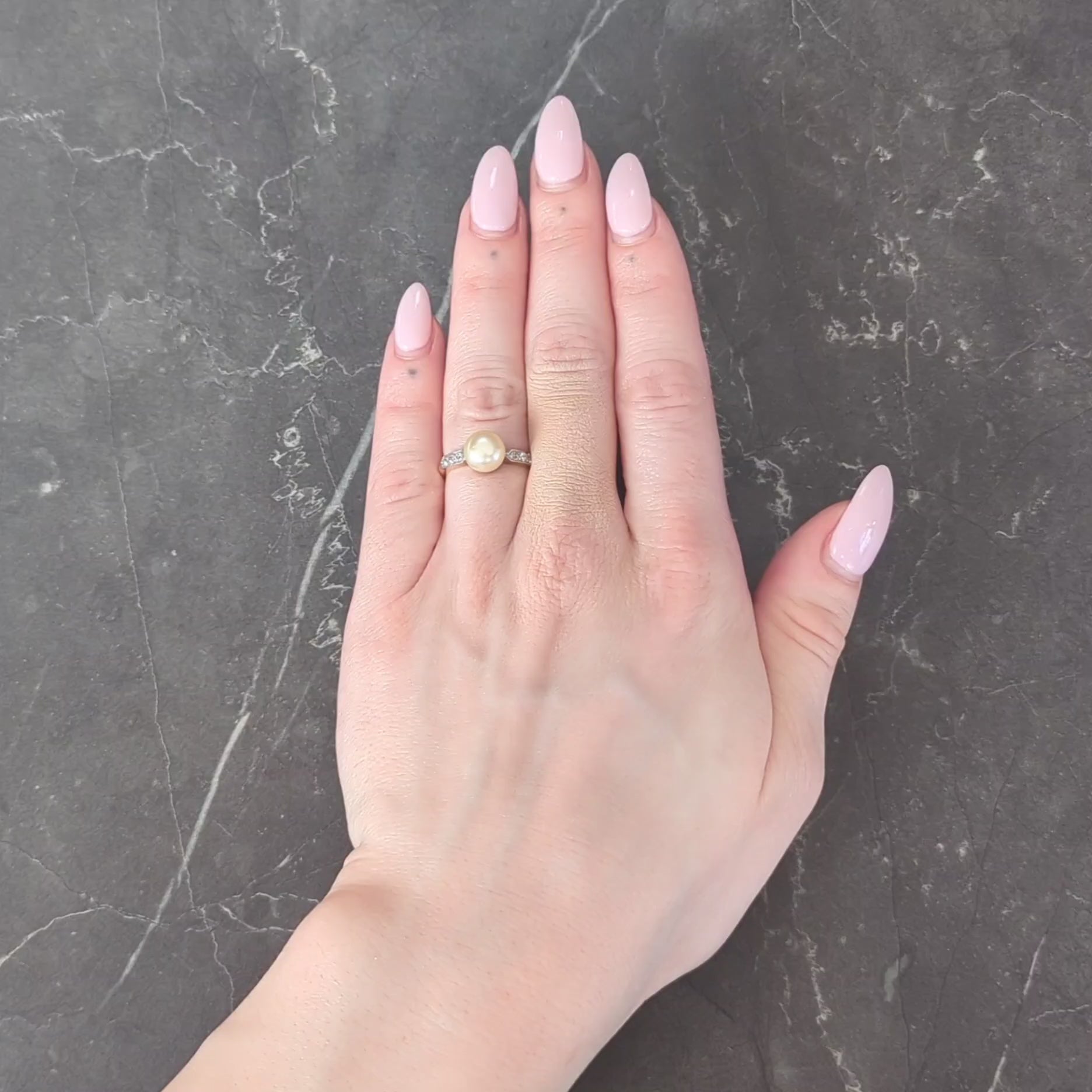 Edwardian Natural Saltwater Pearl Diamond Platinum 18K Gold Antique Ring GIA