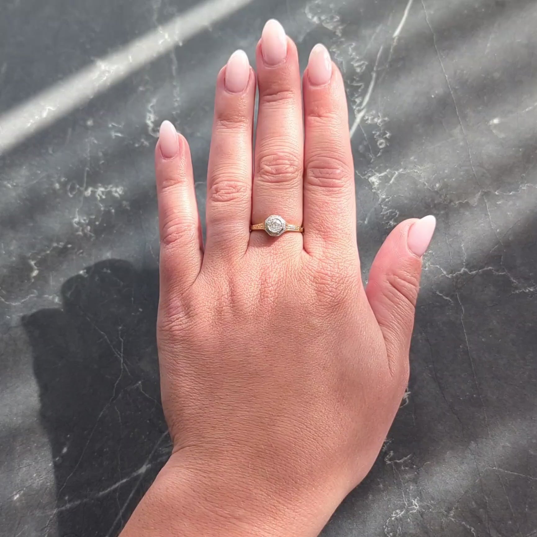 Art Deco European Diamond Platinum 18 Karat Yellow Gold Vintage Engagement Ring