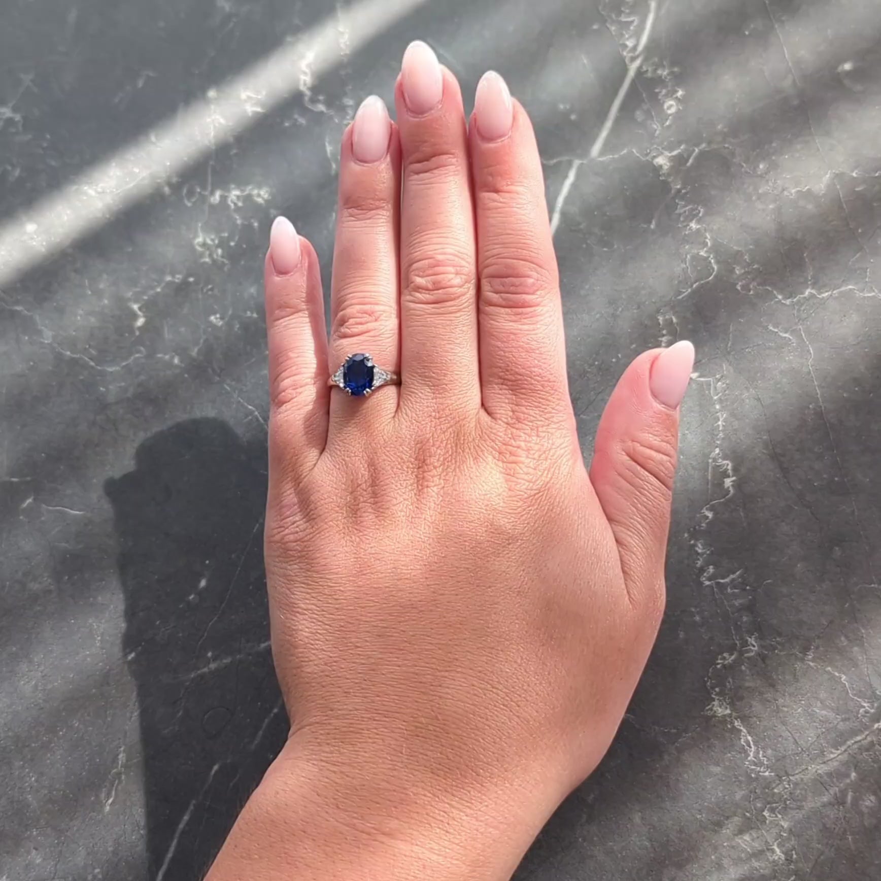 Mid-Century French 3.33 CTW Sapphire Diamond 18K Gold Vintage Three Stone Ring