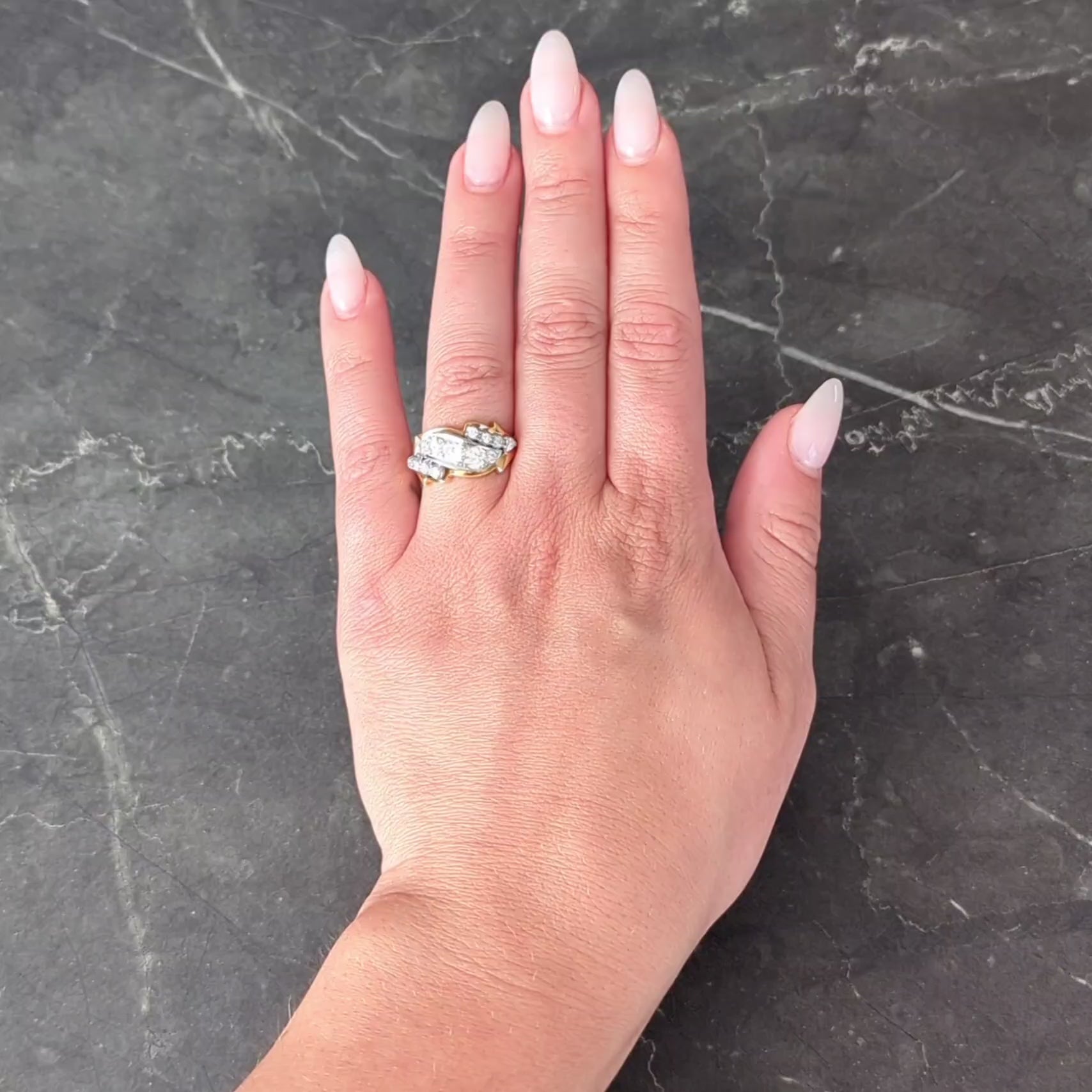 Mid-Century 1.12 CTW Diamond Platinum 18 Karat Gold Vintage Twist Band Ring