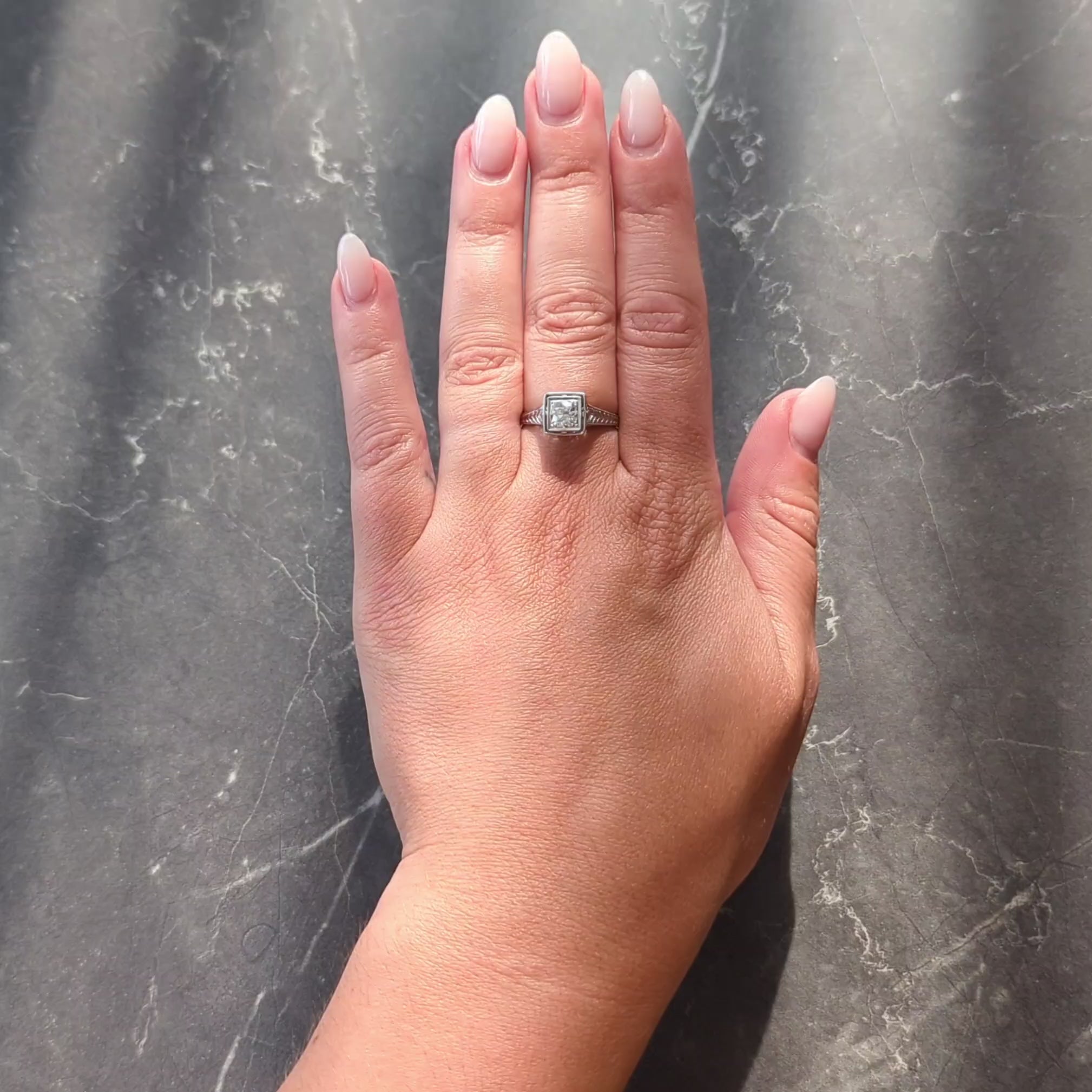 Art Deco Old European Cut Diamond Platinum Vintage Solitaire Engagement Ring