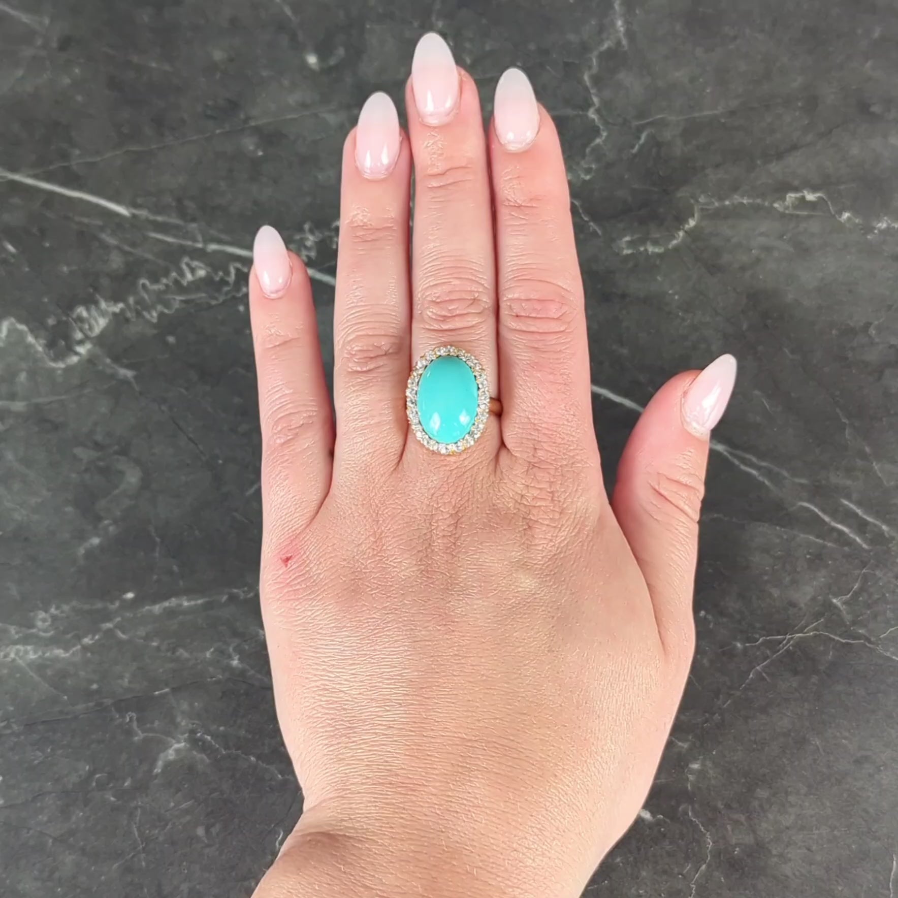 Victorian Antique Turquoise Diamond 14 Karat Yellow Gold Halo Ring