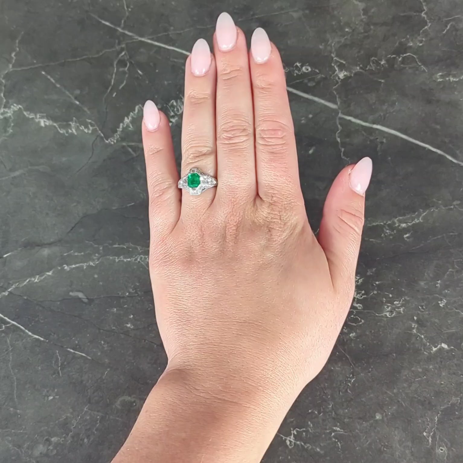 Tiffany & Co. Art Deco Emerald French Diamond Platinum Antique Quatrefoil Ring