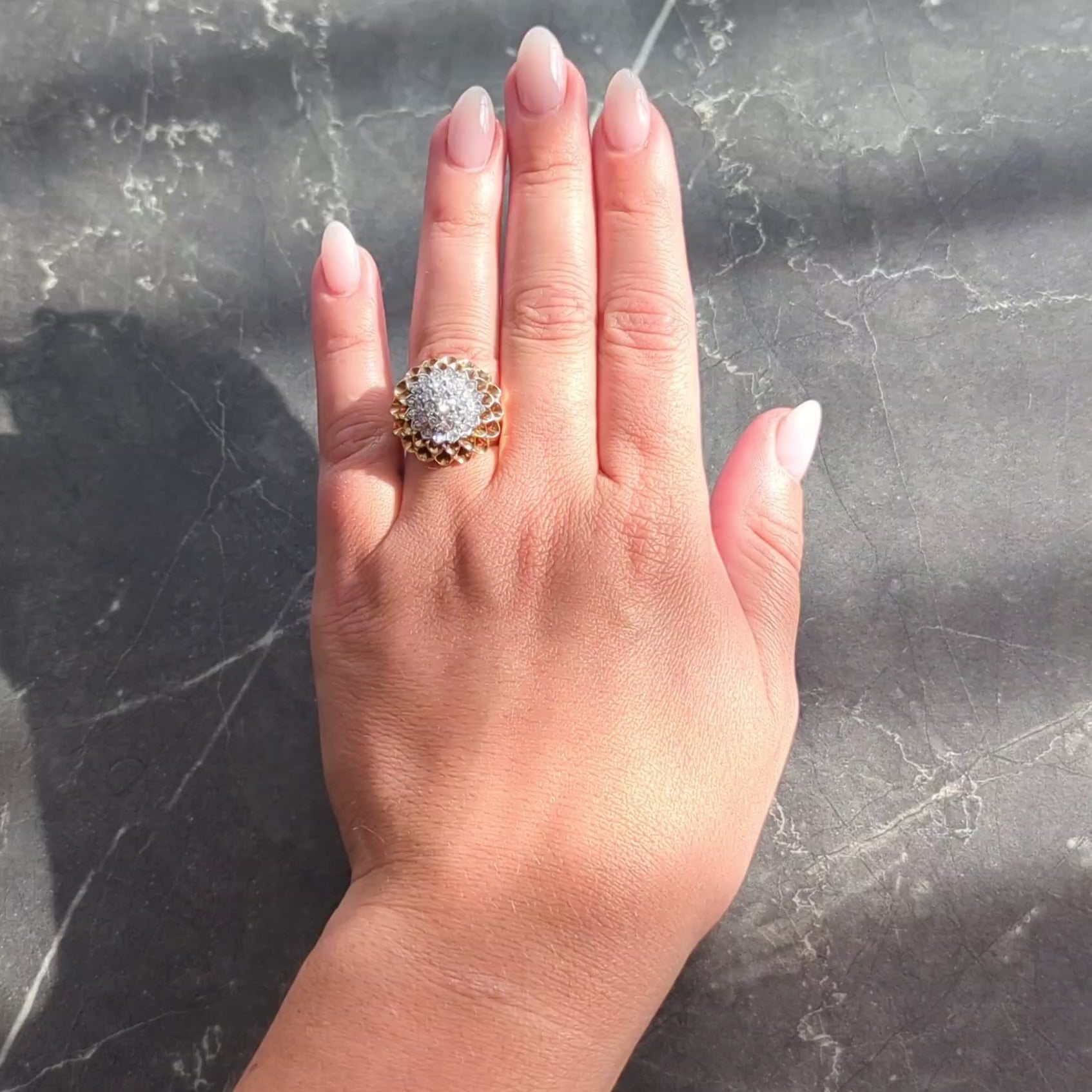 Tiffany & Co. 1950's Diamond Platinum 14K Gold Vintage Chrysanthemum Ring