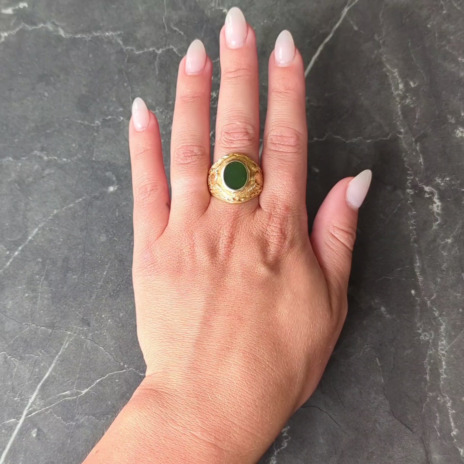 1960's Nephrite Jade 14 Karat Yellow Gold Vintage U.S. Navy Signet Ring