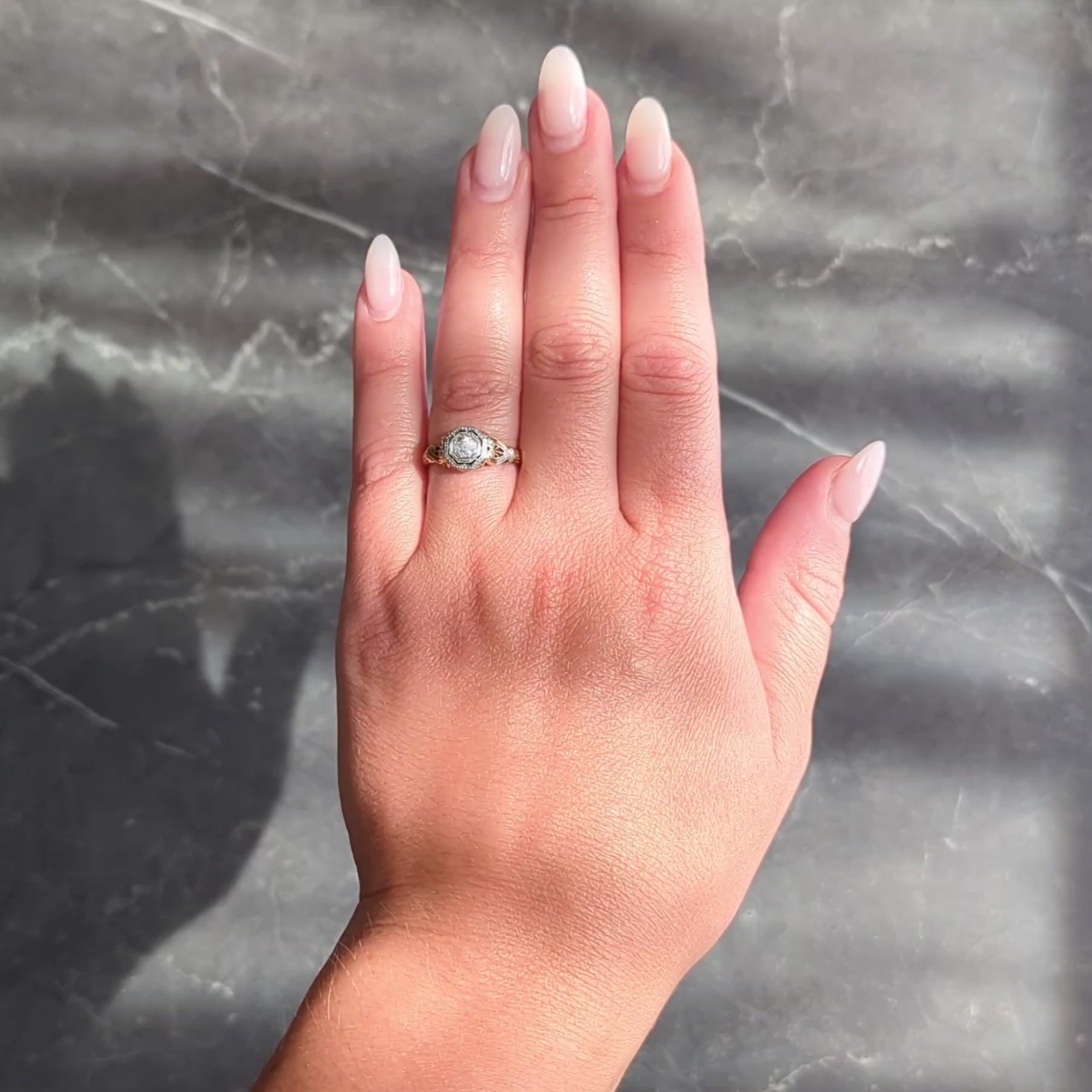 Art Deco Old European Cut Diamond 18K Yellow Gold Antique Heart Engagement Ring