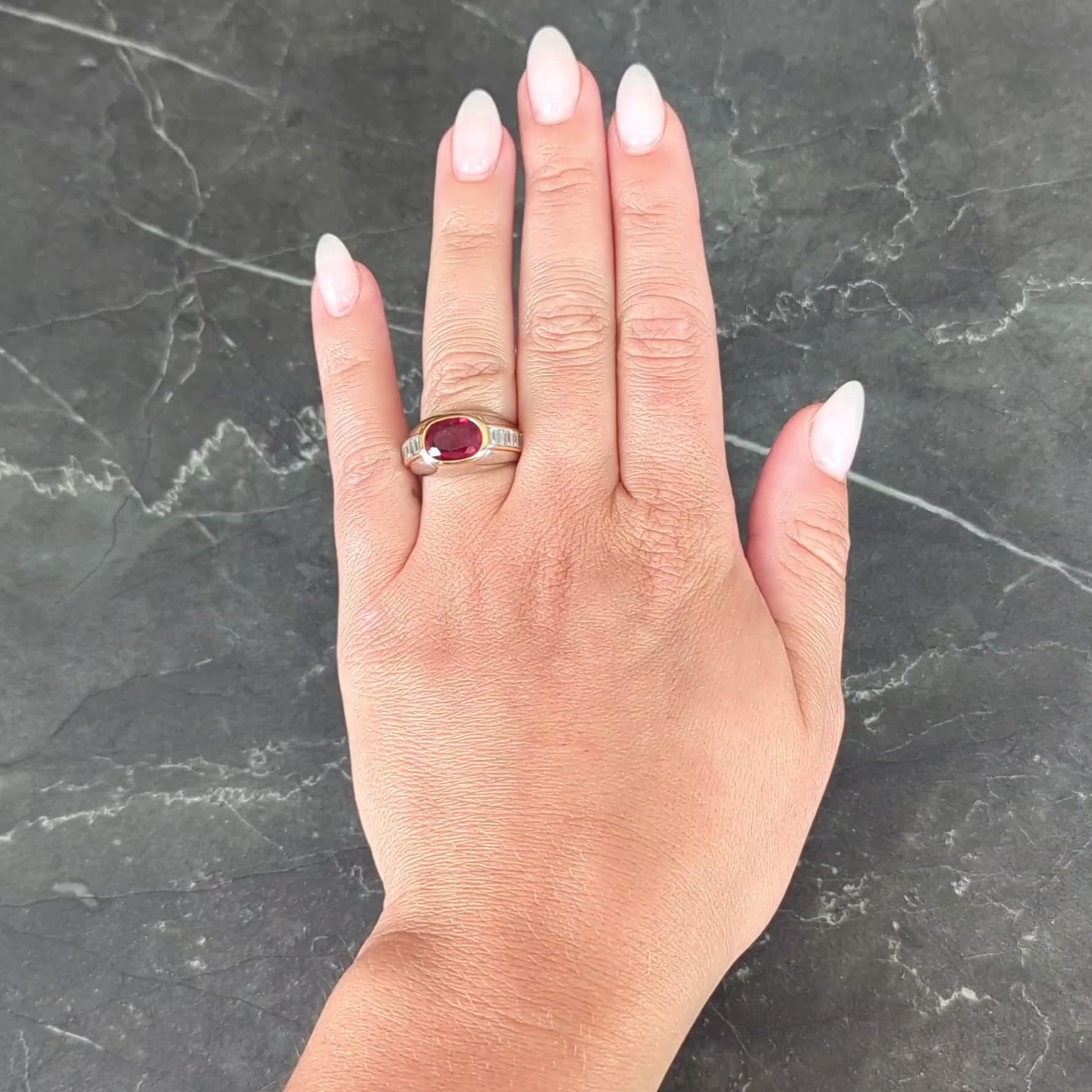 Bulgari 1970's Ruby Diamond Platinum 18 Karat Yellow Gold Vintage Bombé Ring