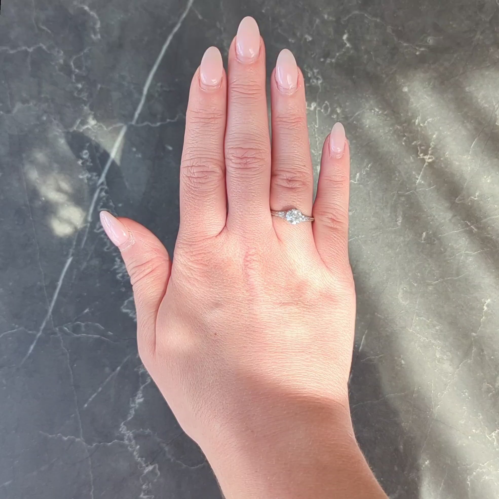 Art Deco 1929 Old European Cut Diamond Platinum Vintage Feather Engagement Ring