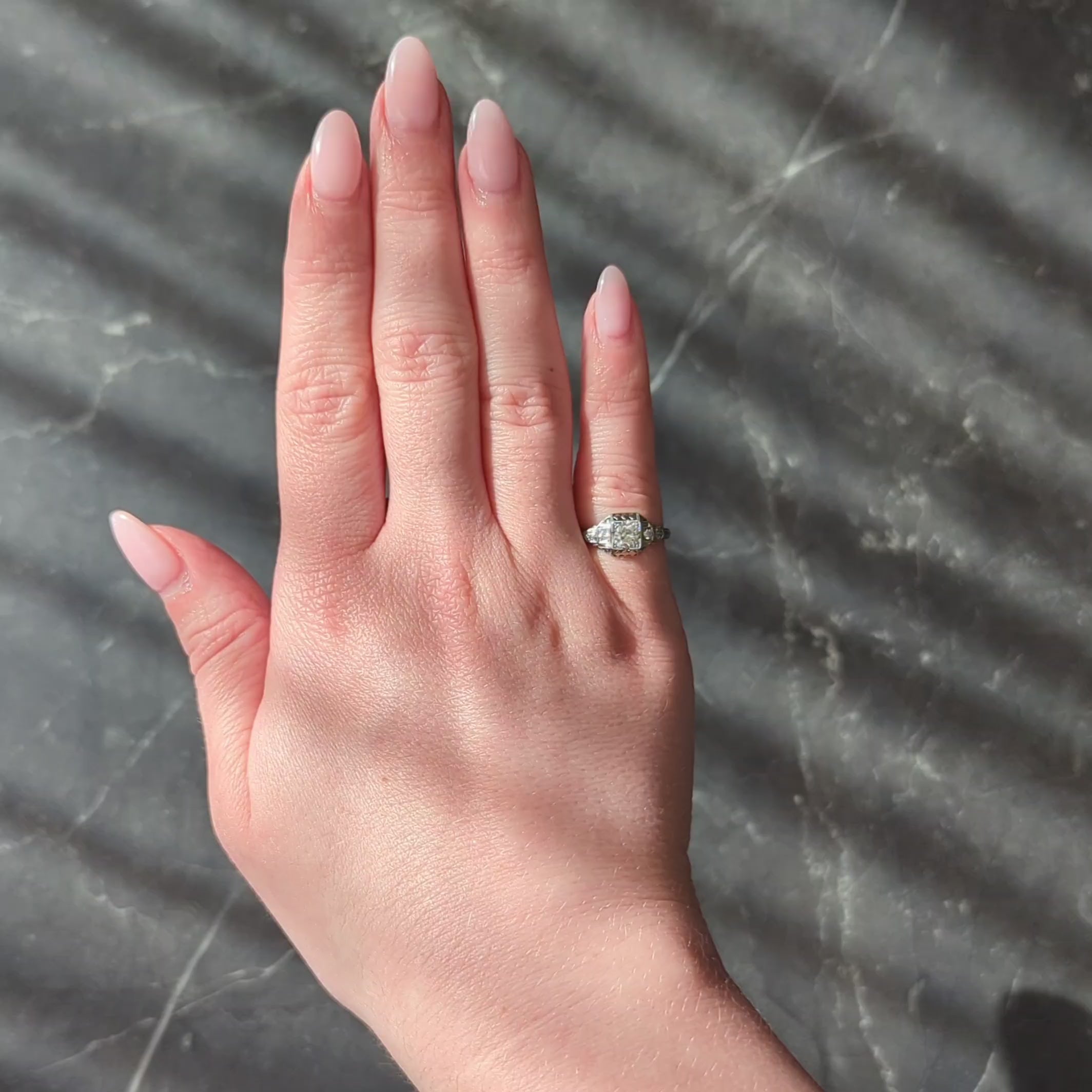 Belais Art Deco 0.45 CTW Old Mine Diamond 18K Gold Checkerboard Vintage Ring