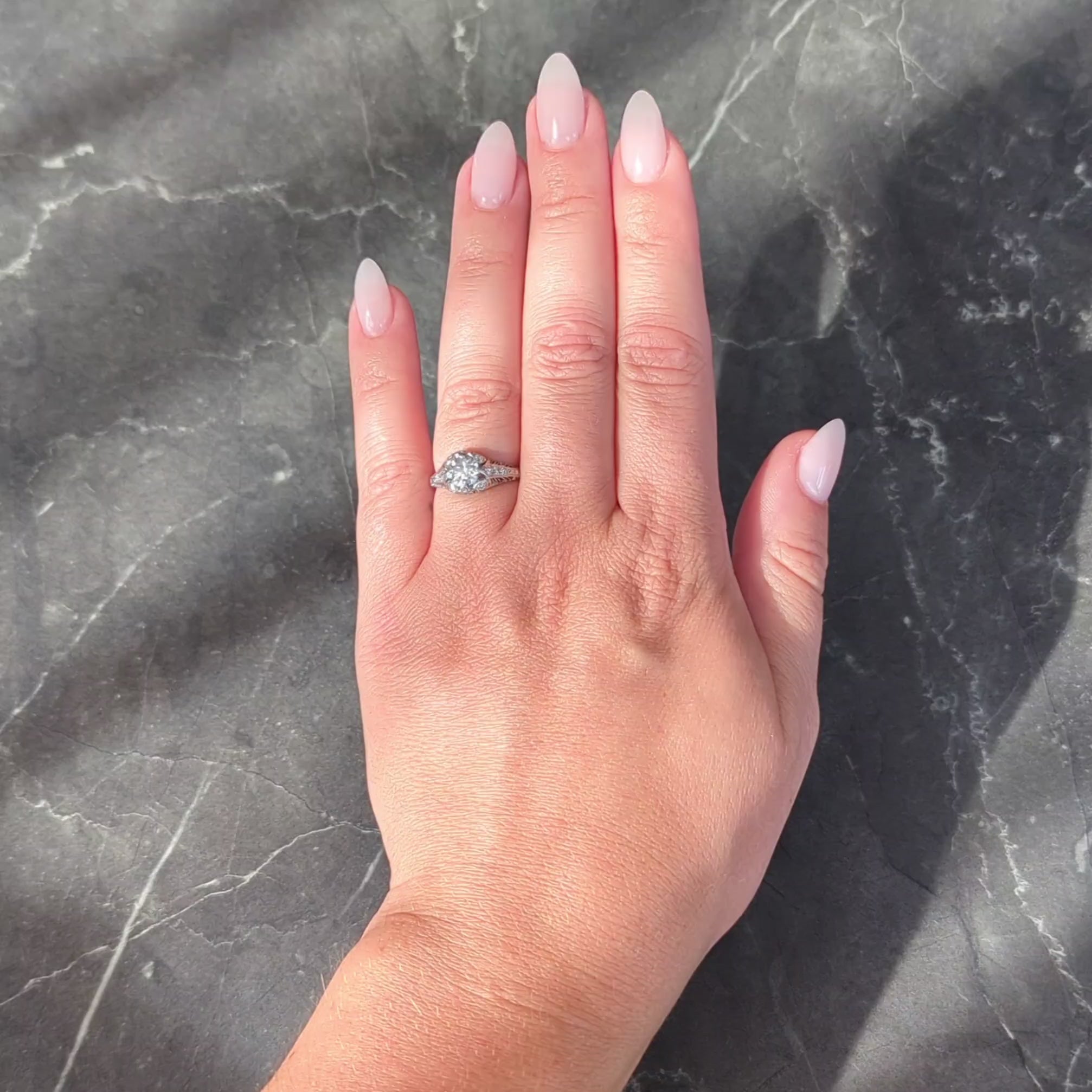 Art Deco 1929 1.00 CTW Diamond Platinum Antique Scroll Feather Engagement Ring