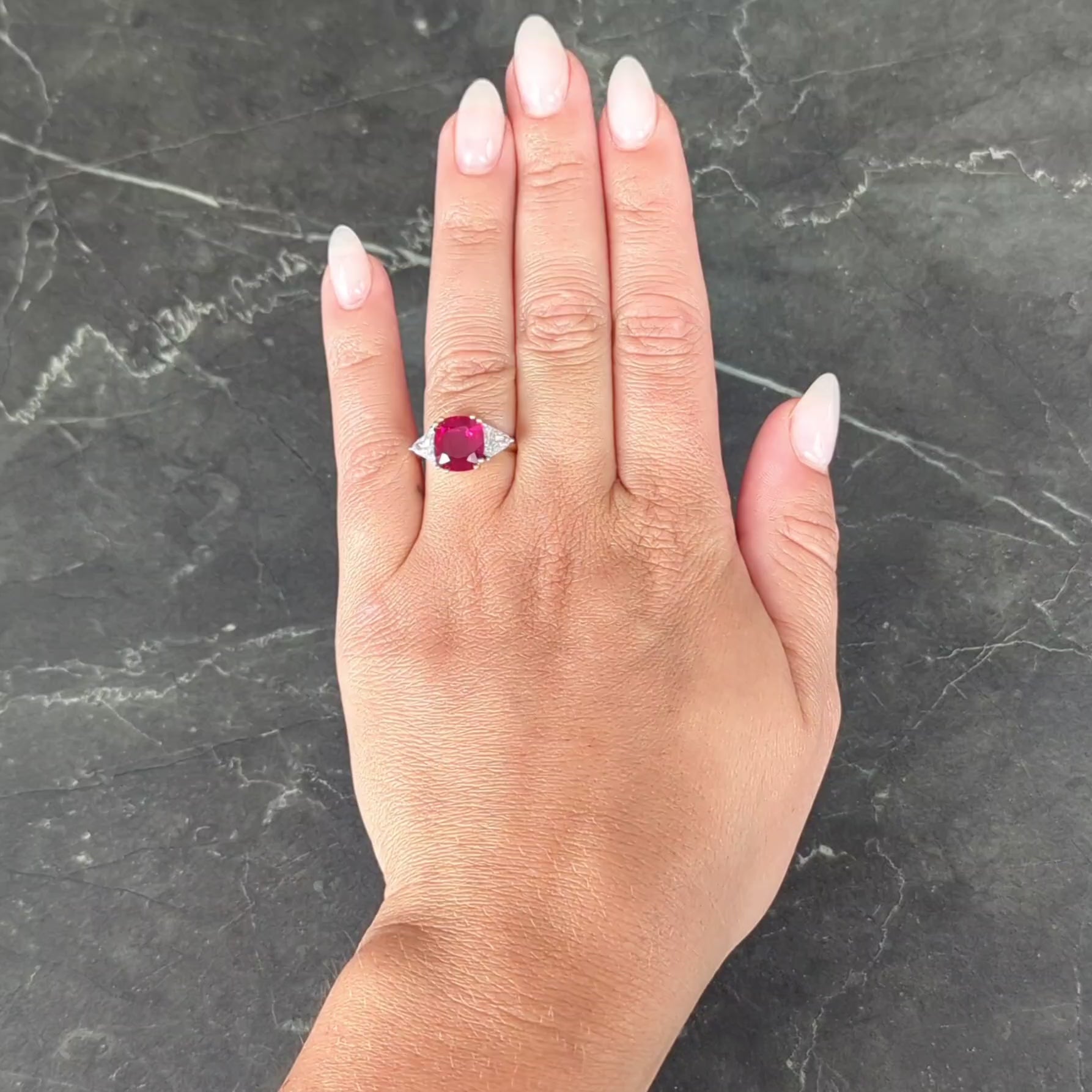 4.45 CTW No Heat Pigeon Blood Ruby Diamond Platinum 18K Gold Vintage Ring GRS