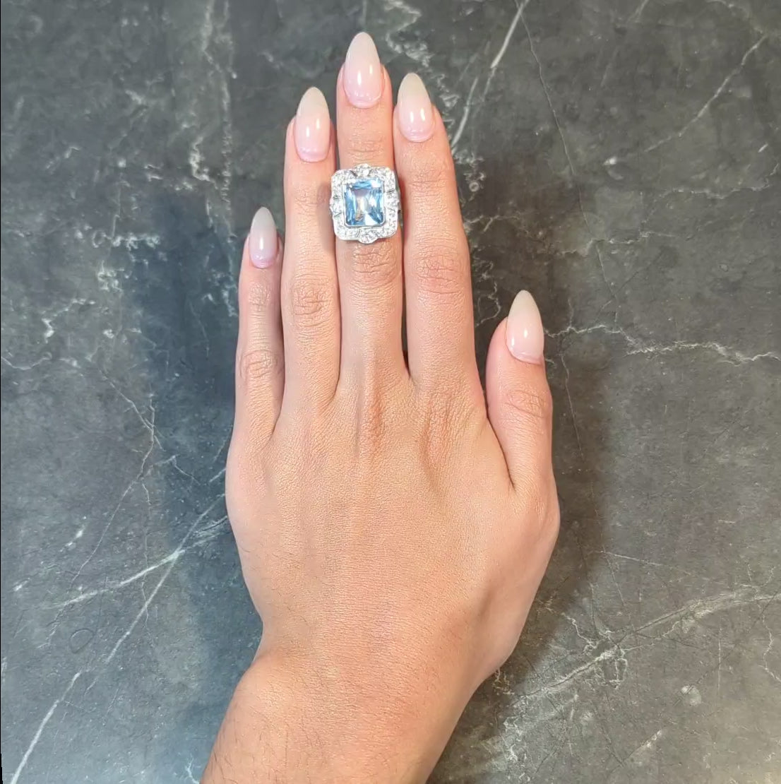 Art Deco 8.48 CTW Aquamarine Diamond Platinum Vintage Cocktail Ring