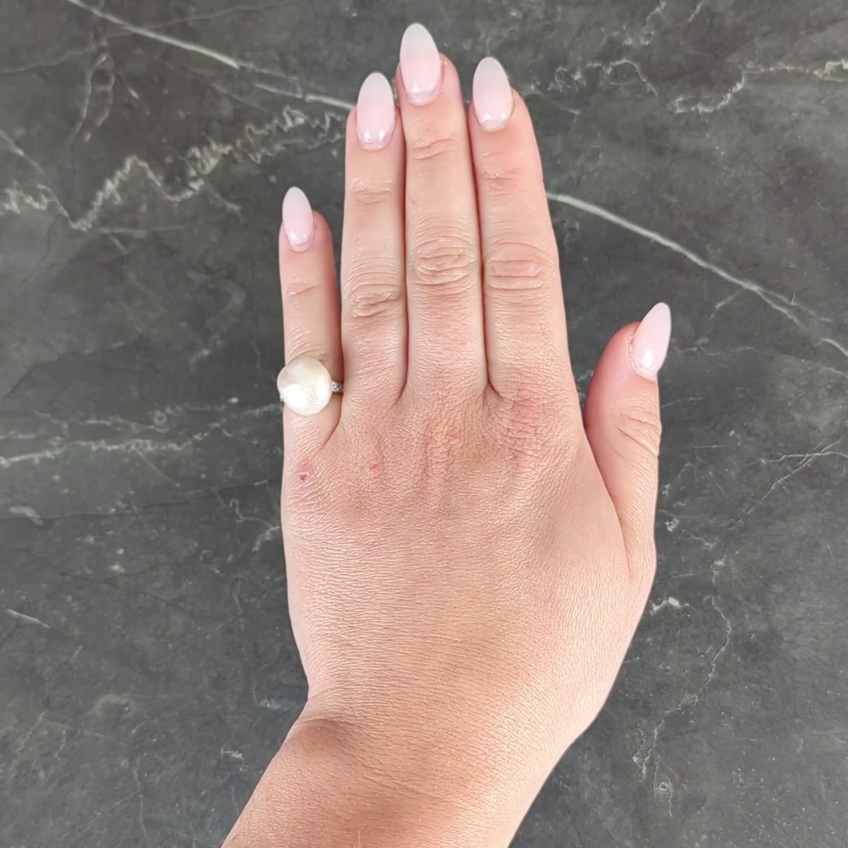 Art Deco Pink Natural Unionidae Pearl Diamond Platinum Antique Dinner Ring GIA