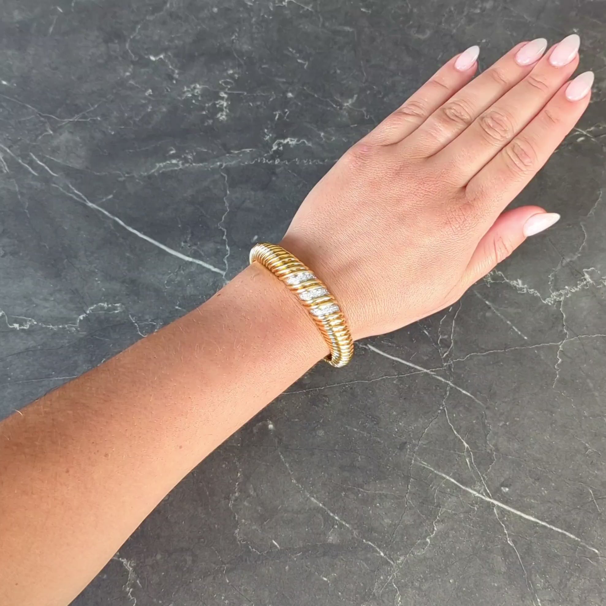 Tiffany & Co. 1960's Diamond Platinum 18 Karat Yellow Gold Vintage Cuff Bracelet