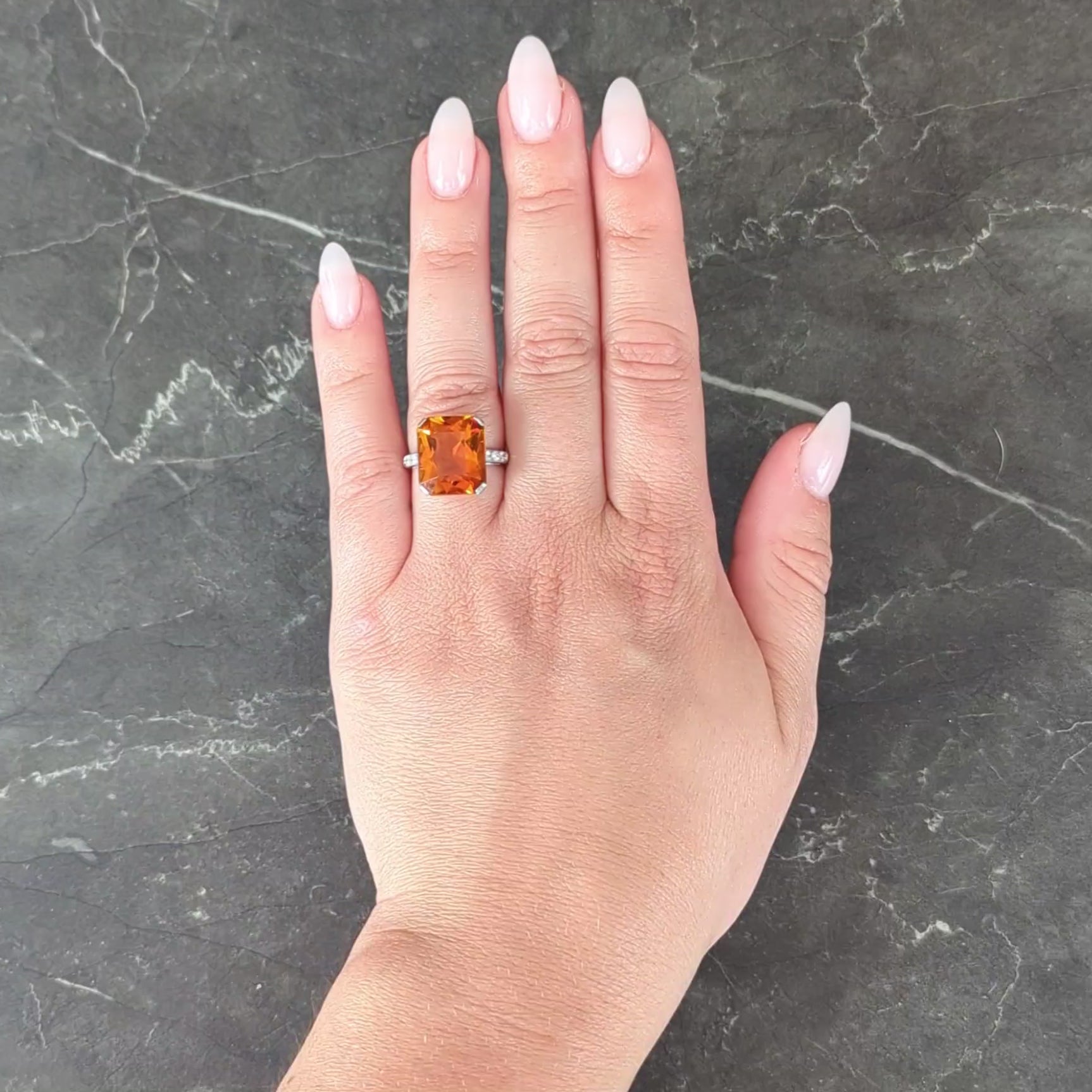 Art Deco 8.95 CTW Citrine Diamond Platinum Vintage Cocktail Ring
