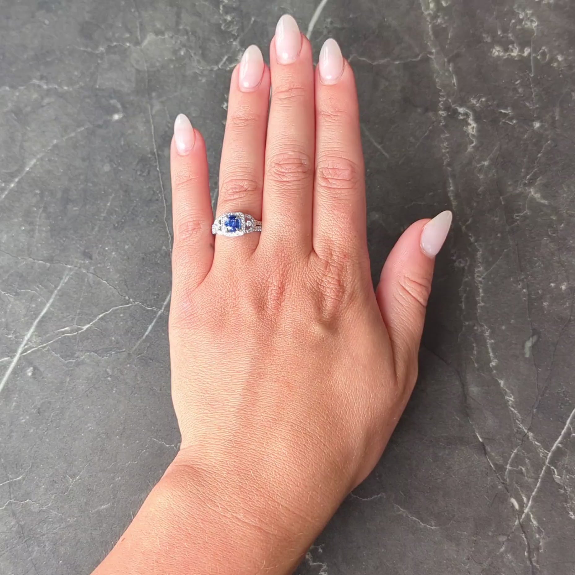 Contemporary 1.98 CTW Sapphire Diamond 18 Karat White Gold Halo Ring