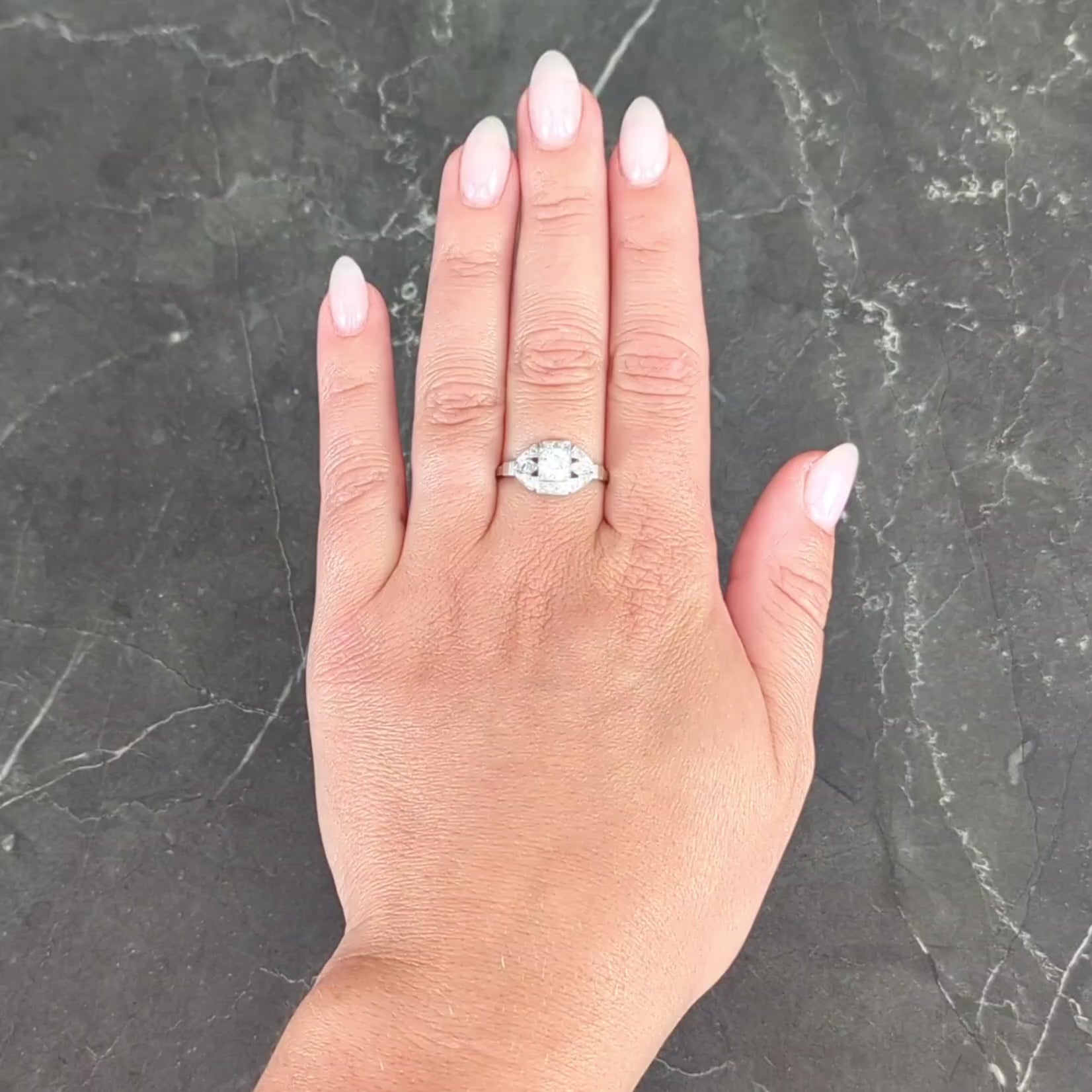 Art Deco 0.78 CTW Old European Diamond Platinum Vintage Cluster Engagement Ring