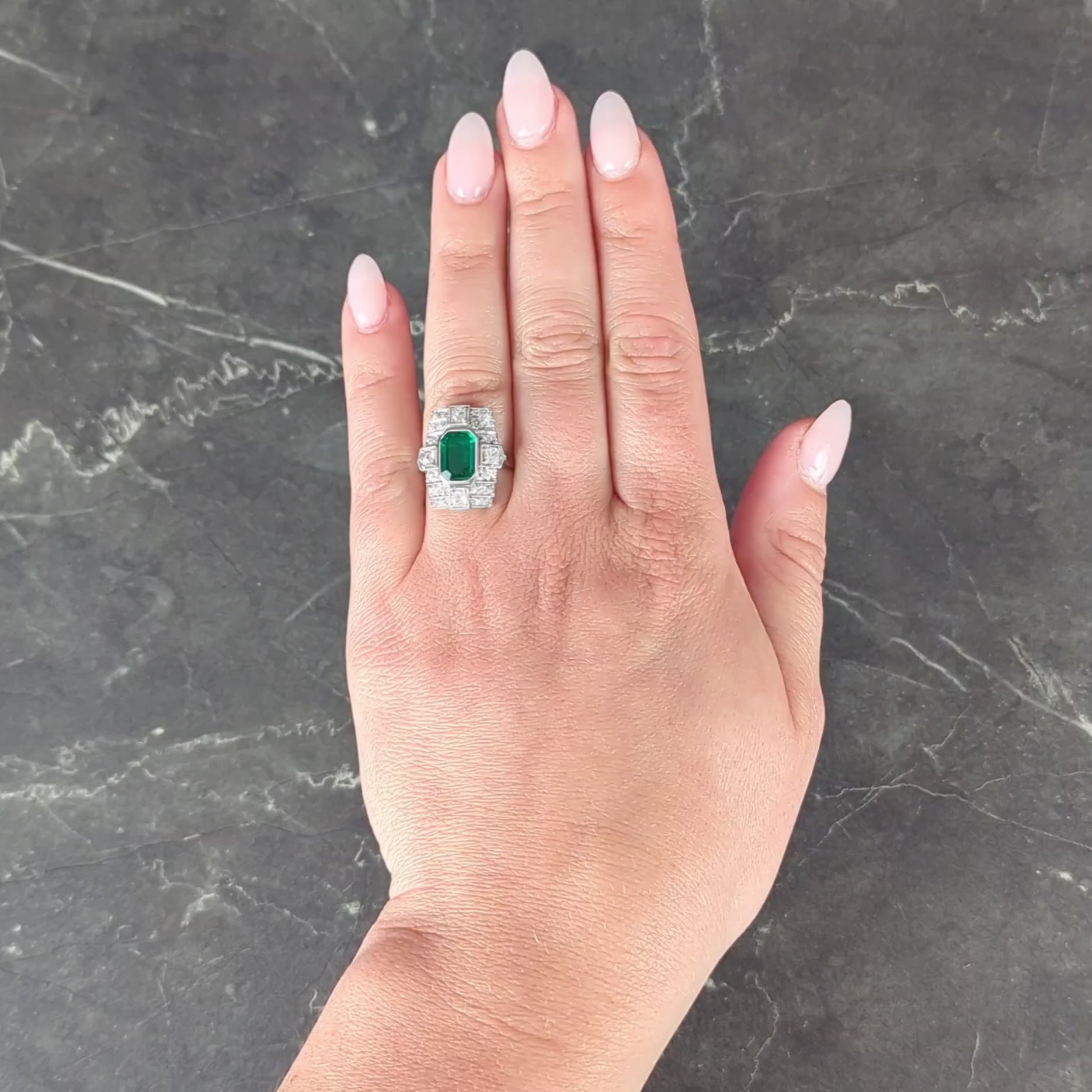 Art Deco 2.25 CTW Colombian Emerald Diamond Platinum Vintage Dinner Ring AGL