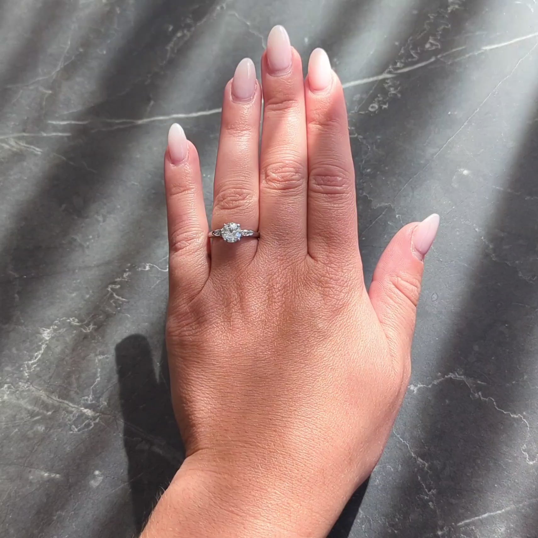 Mid-Century 1.43 CTW Diamond Platinum Vintage Three Stone Engagement Ring GIA