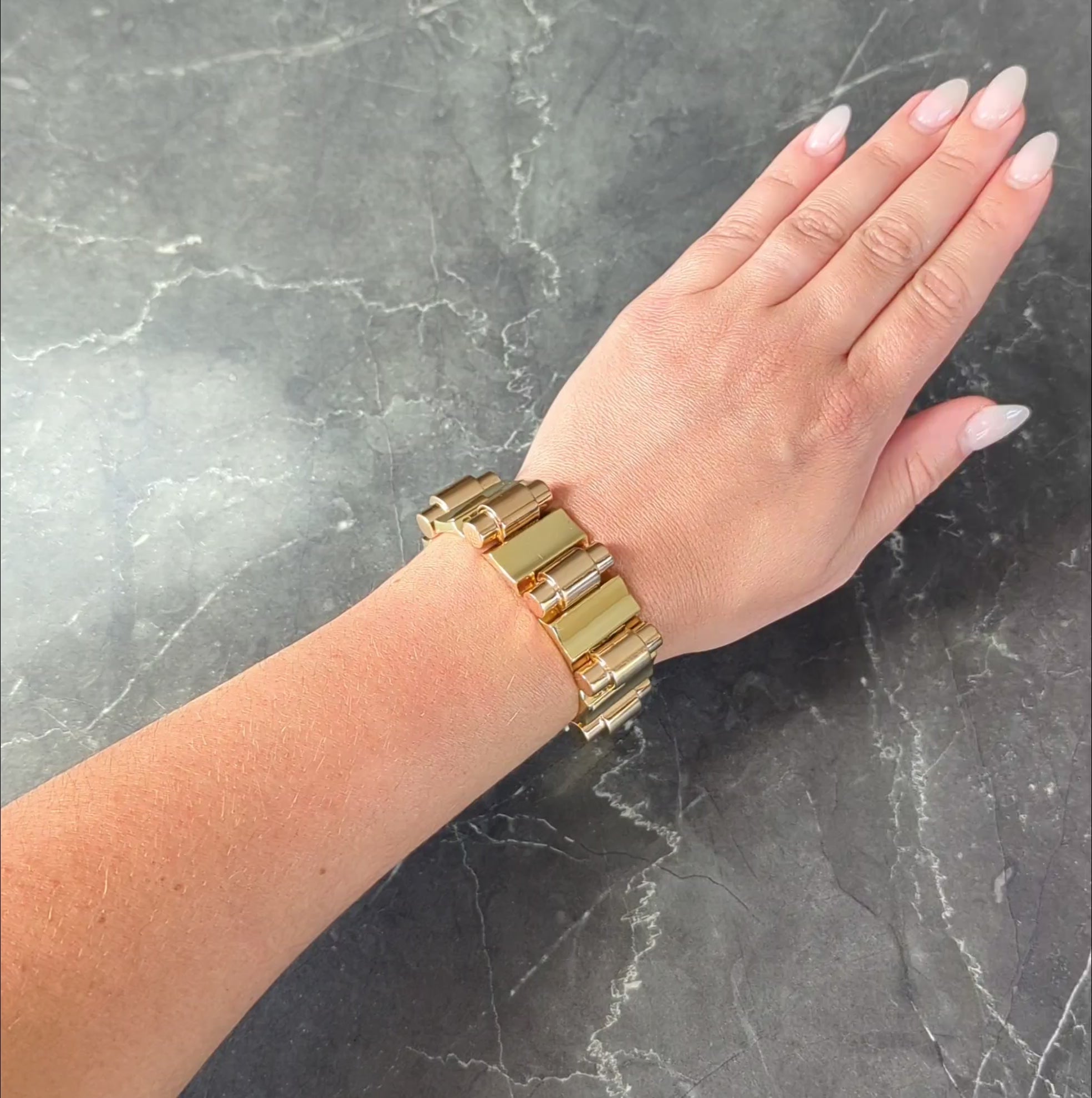 Retro French 18 Karat Two-Tone Yellow Rose Gold Vintage Tank Bracelet