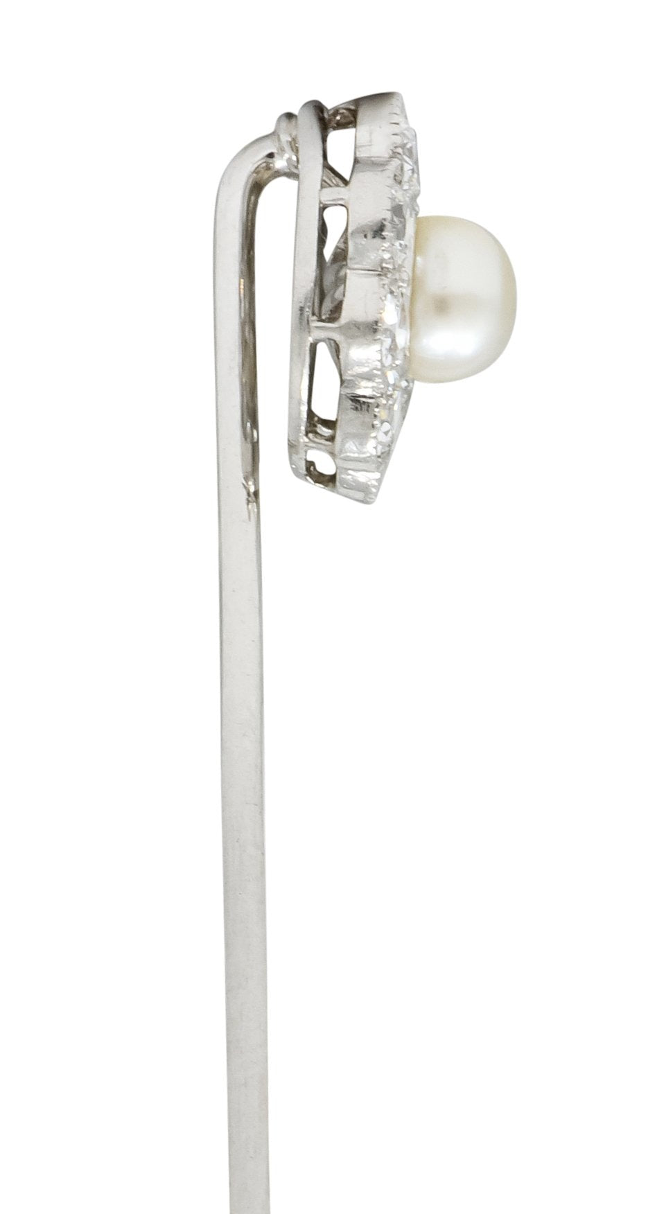 Art Deco 1.00 CTW Diamond Pearl Platinum Floral Cluster Stickpin - Wilson's Estate Jewelry