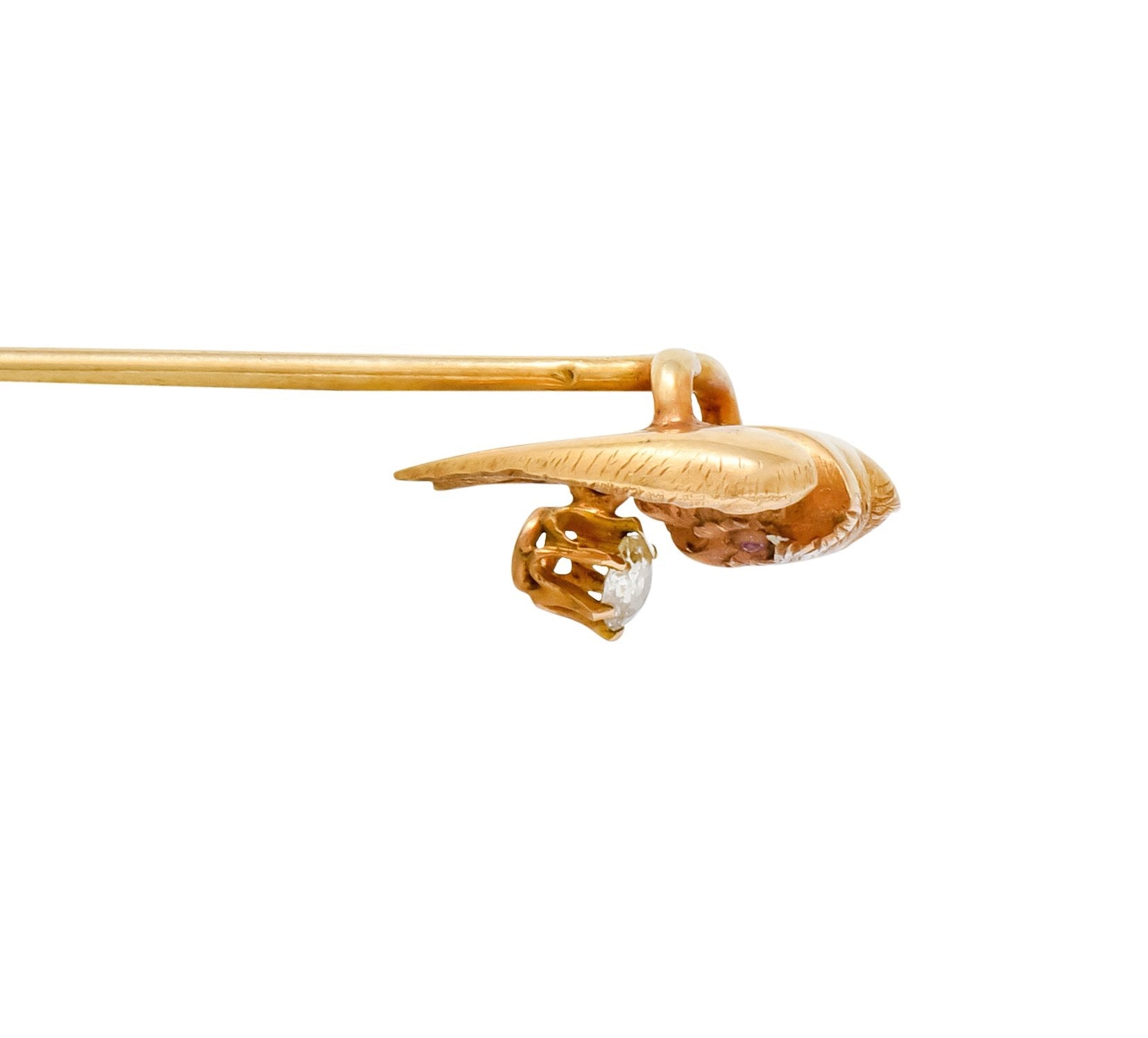 Victorian Diamond Ruby 18 Karat Gold Owl Stickpin Circa 1900 - Wilson's Estate Jewelry