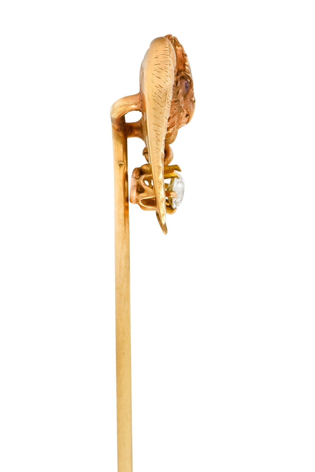 Victorian Diamond Ruby 18 Karat Gold Owl Stickpin Circa 1900 - Wilson's Estate Jewelry