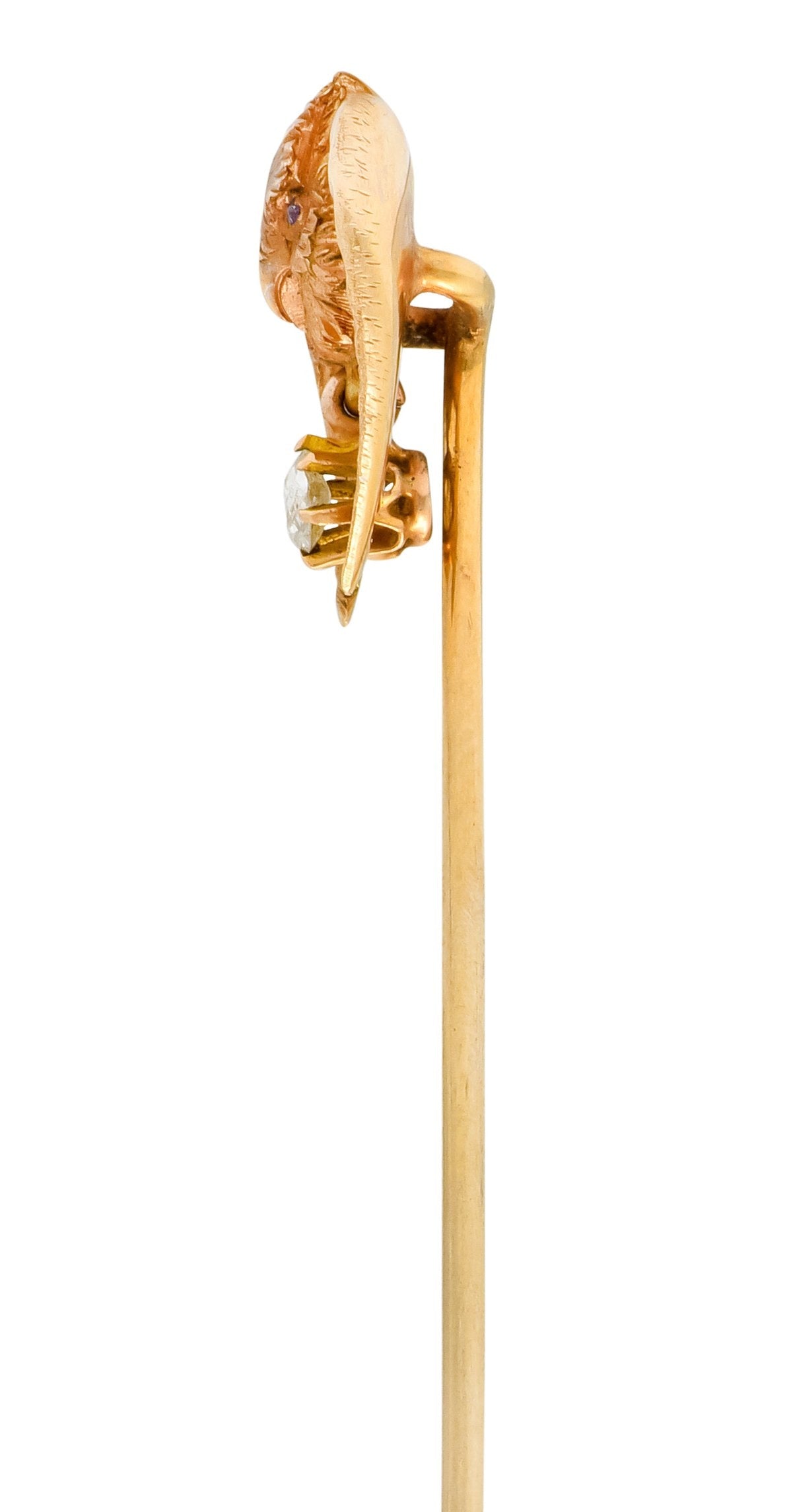 Victorian Diamond Ruby 18 Karat Gold Owl Stickpin Circa 1900 - Wilson's Estate Jewelry