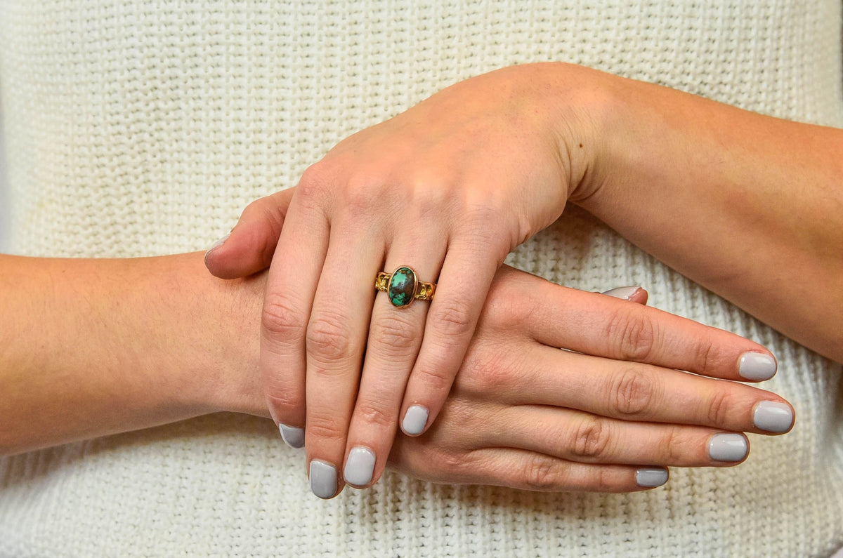 1900 Art Nouveau Turquoise 14 Karat Gold Simargl Band Ring - Wilson's Estate Jewelry