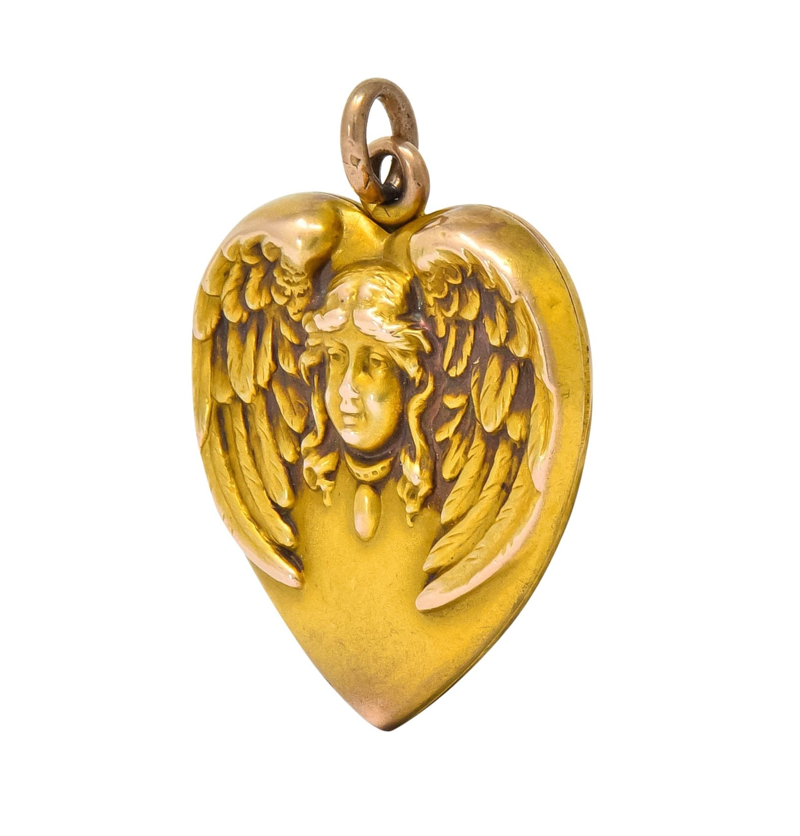 1900 Victorian 14 Karat Gold Angel Heart Locket Pendant - Wilson's Estate Jewelry